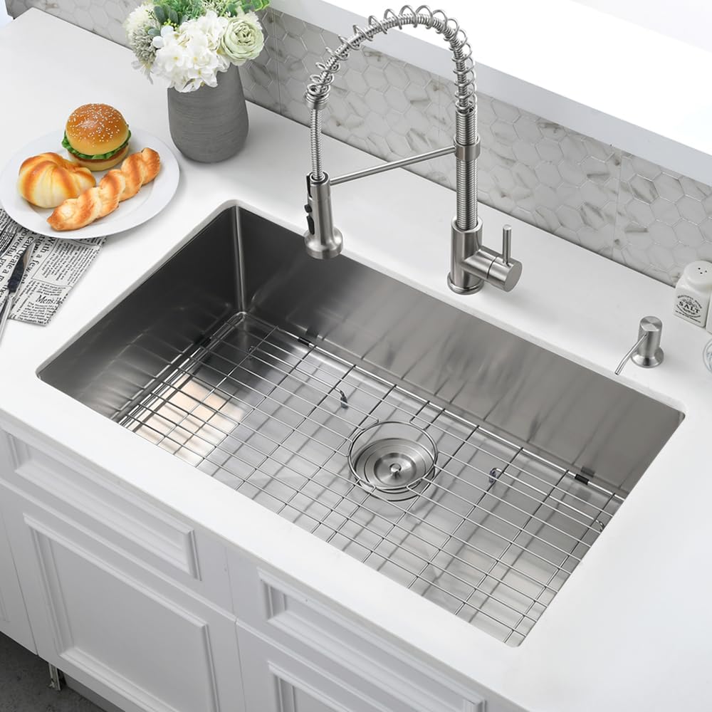 32 Inch Undermount Sink -Bokaiya 32X19 Undermount Kitchen Sink Deep Single Bowl Stainless Steel Kitchen Sink With Colander