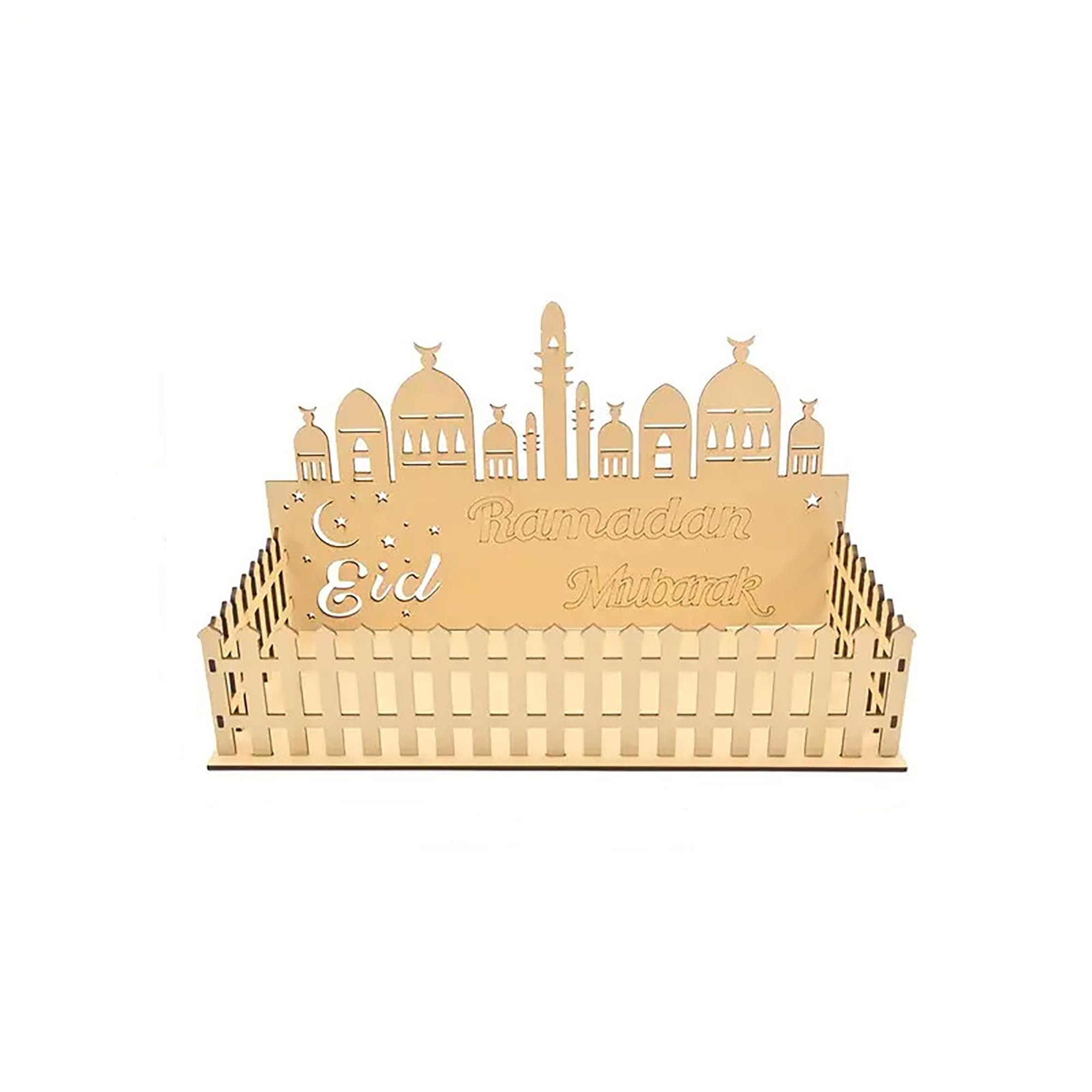 American Elm 1Pc Traditional Wooden Mosque Ramadan Tray  11X6 Inch Eid Mubarak Decor | Diy Craft Home Decor | Dessert Serving T