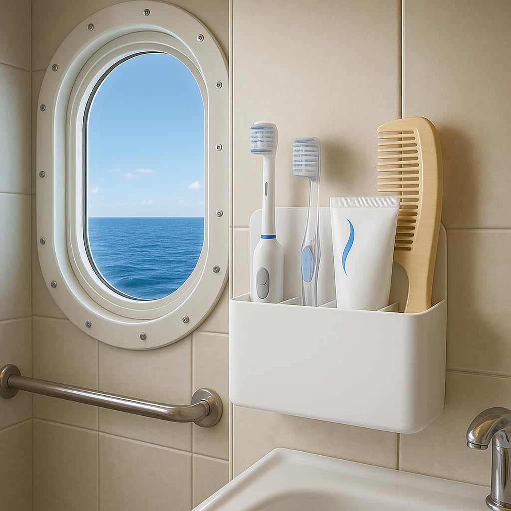 Magnetic Toothbrush & Toothpaste Holder for Cruise Ships, Wall-Mounted Cruise Bathroom Organizer, Compact Travel Storage, 2025 C