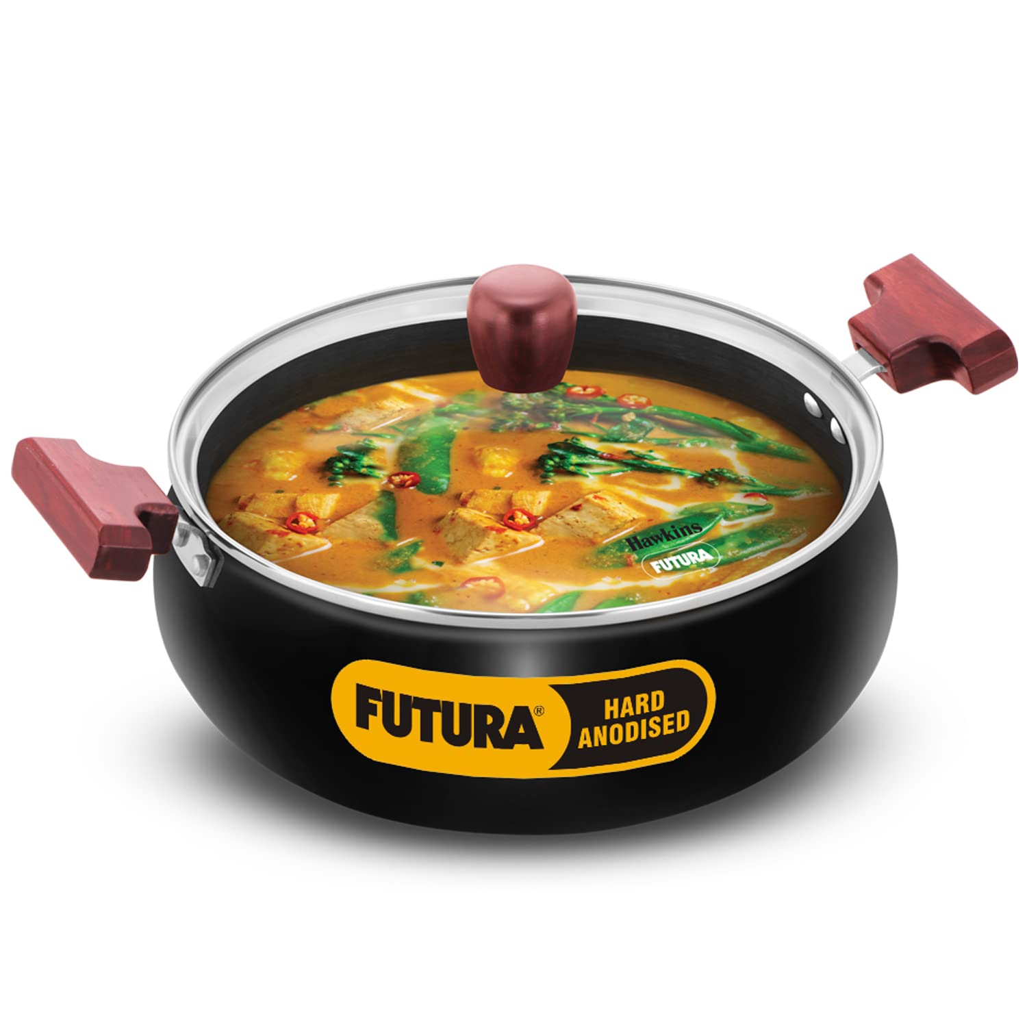 Hawkins Futura 5 Litre Cook N Serve Handi, Hard Anodised Biryani Handi With Glass Lid, Induction Saucepan, Sauce Pan, Black (Iac
