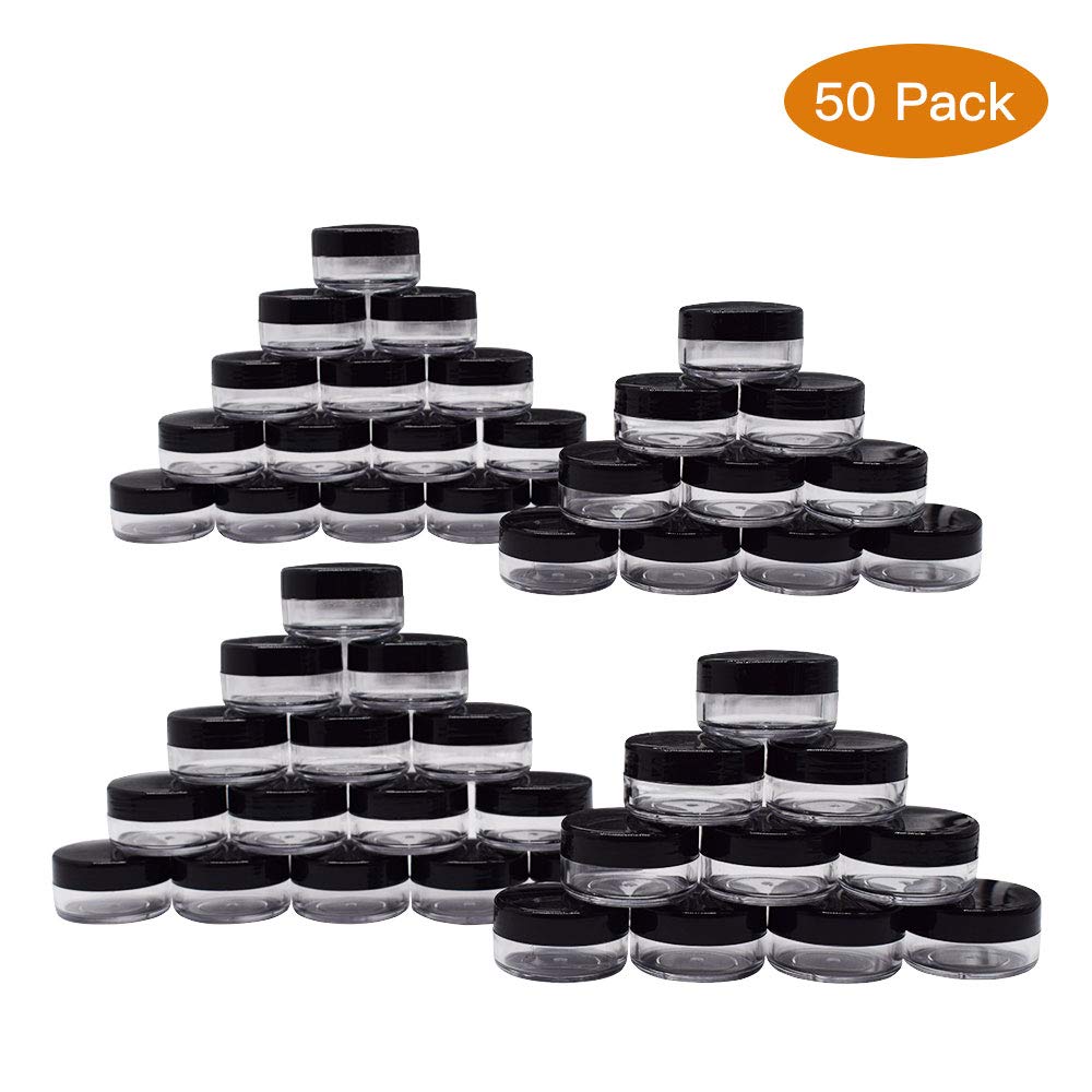 Healthcom 10 Gram Jar,10 Ml Jar, Cosmetic Sample Storage Containers New Plastic Empty Black Lid For Make Up Eye Shadow Creams Li