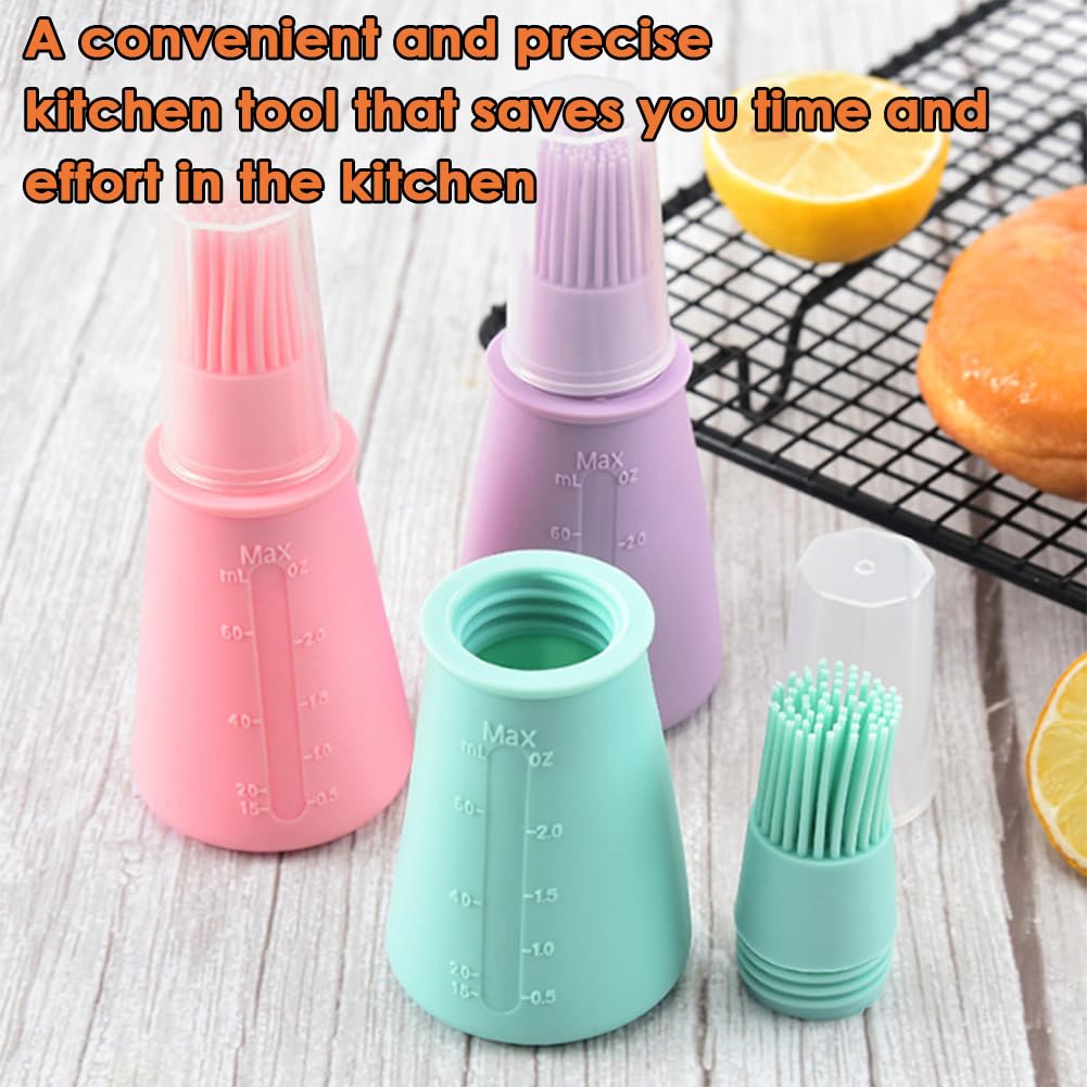 Akoak 3 Colors Grill Oil Bottle Brush, Pancake Applicator, With Lid/Flexible/Soft, Ideal For Home Kitchen Cooking And Baking, Gr