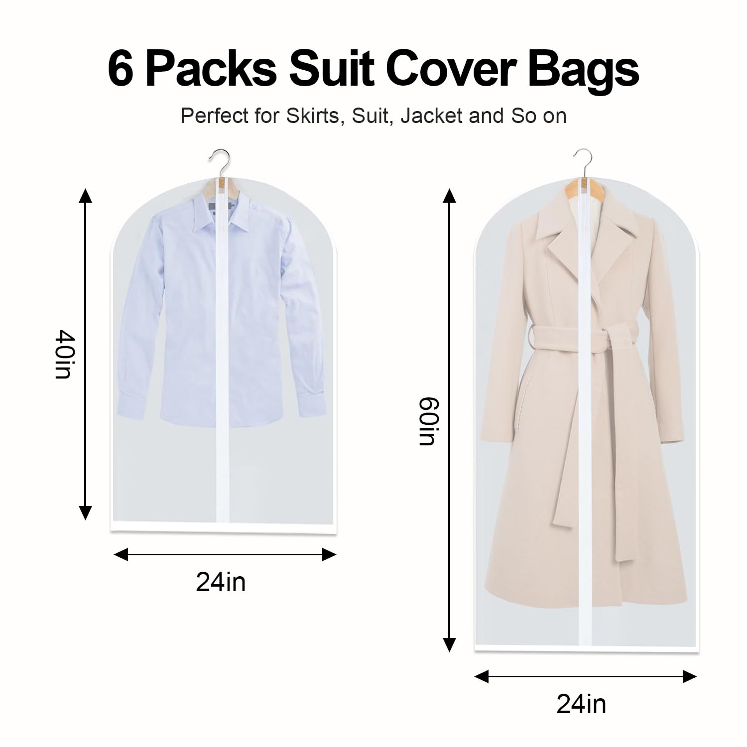 Wellong 10 Packs Combo Size Garments Bags, Clear Dress Bags For Closet Storage, Suit Cover Protecting Dusts With Zipper, Hanging