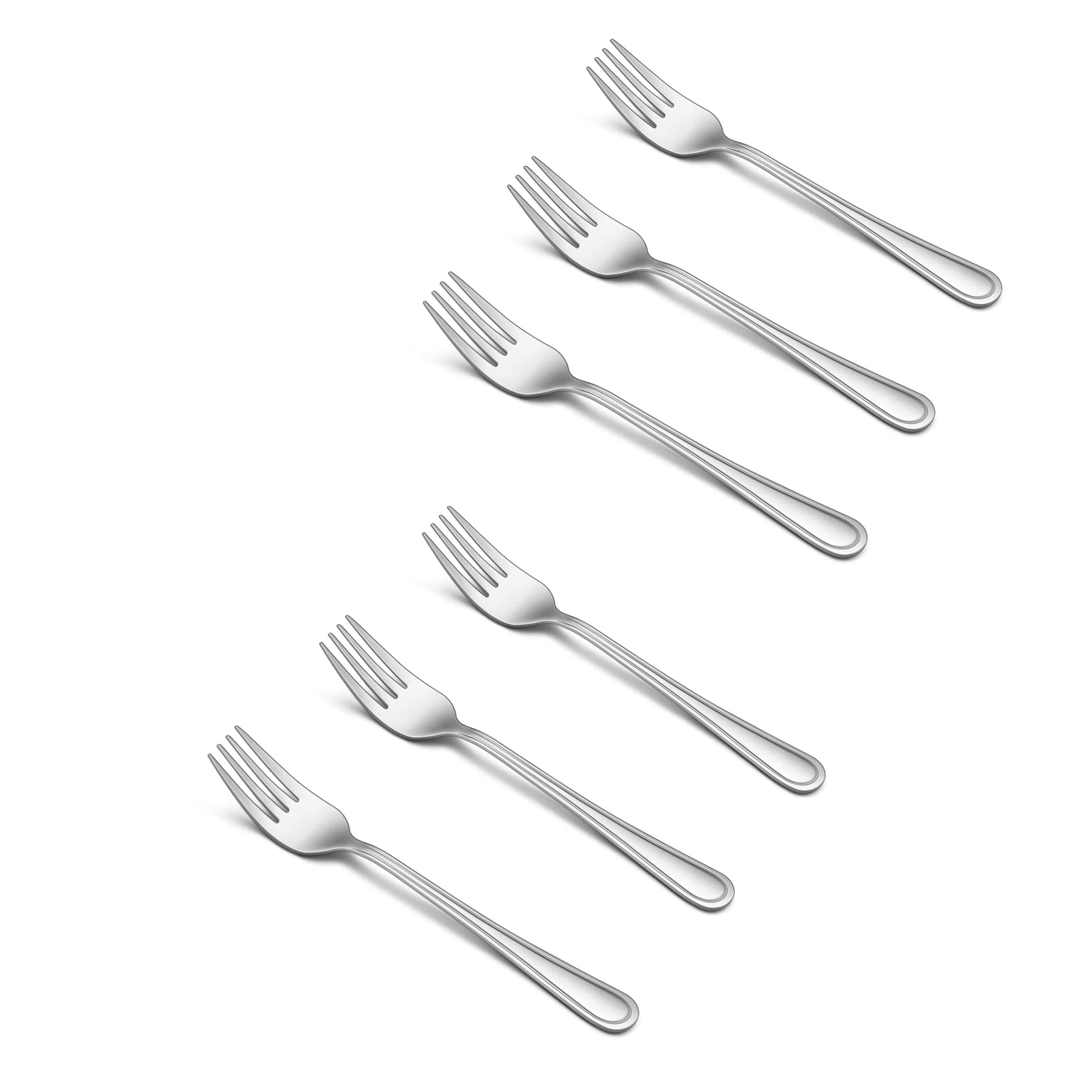 Teamfar Toddler Forks, 6 Pcs Stainless Steel Kids Utensil Small Fork For Child Self Feeding, With Line Patterned Edge, Non Toxic