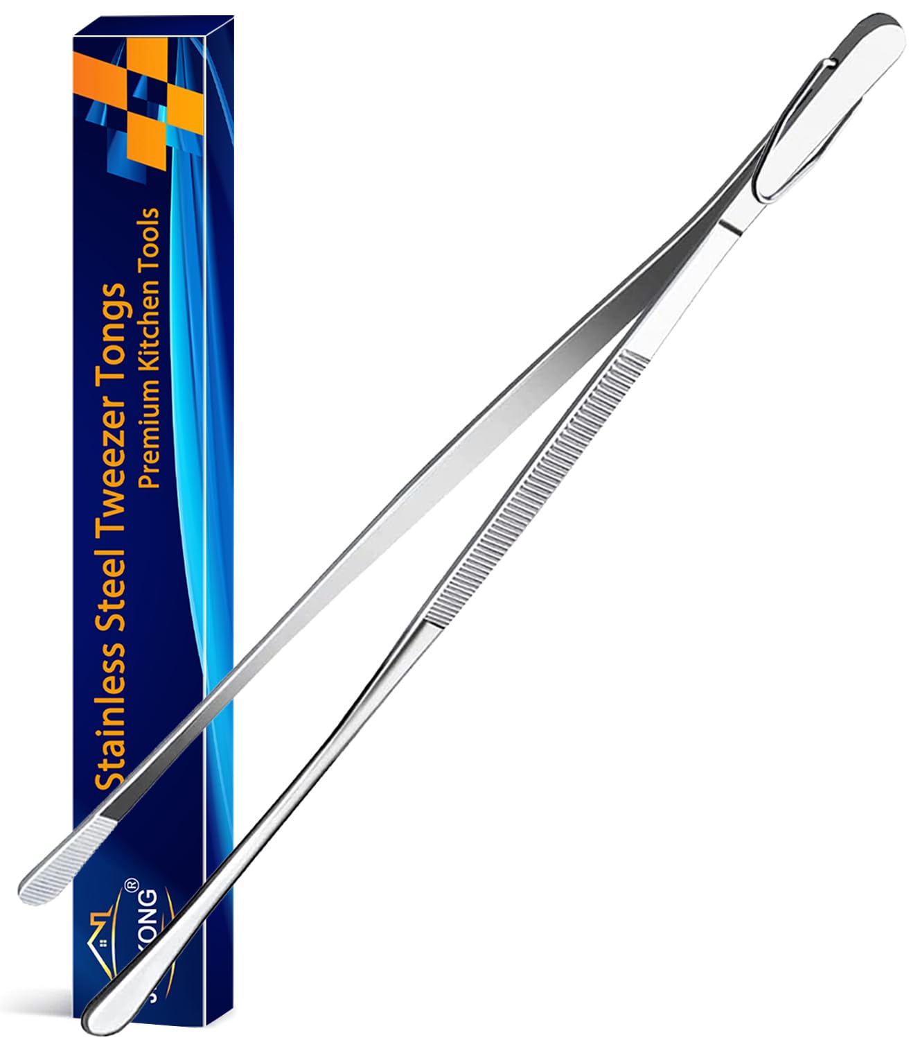 Jetkong 12-Inch Fine Tweezer Tongs Long Cooking Tweezer Stainless Steel Kitchen Tweezers