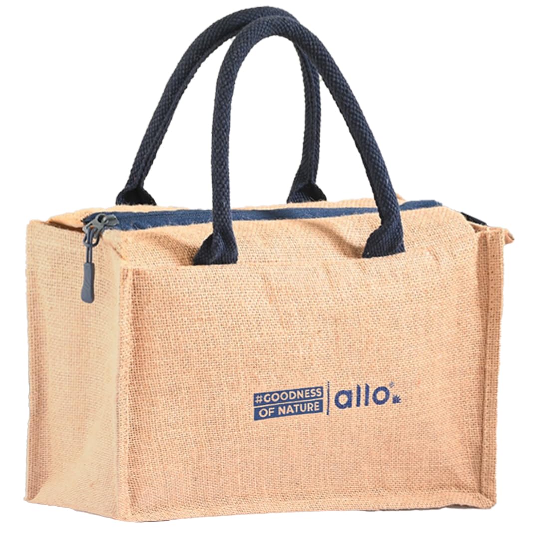 Allo Insulated Jute Lunch Bag For Lunch Box For Men, Women & Kids, Water Resistant, Tiffin Bag For Office, Reusable Multipurpose