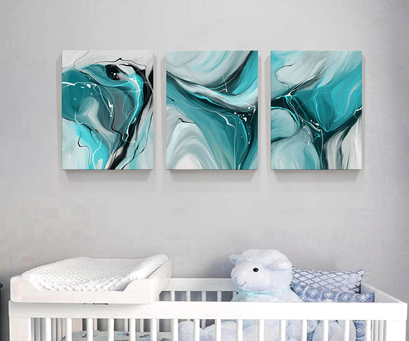 Canvas Painting Abstract Wall Art Teal Wall Art Living Room Canvas Wall Art Bedroom Wall Art Bathroom Wall Art Abstract Watercolor Home Decor Kitchen Poster Art 12x16 Inch/Set of 3 Wall Decor Painting