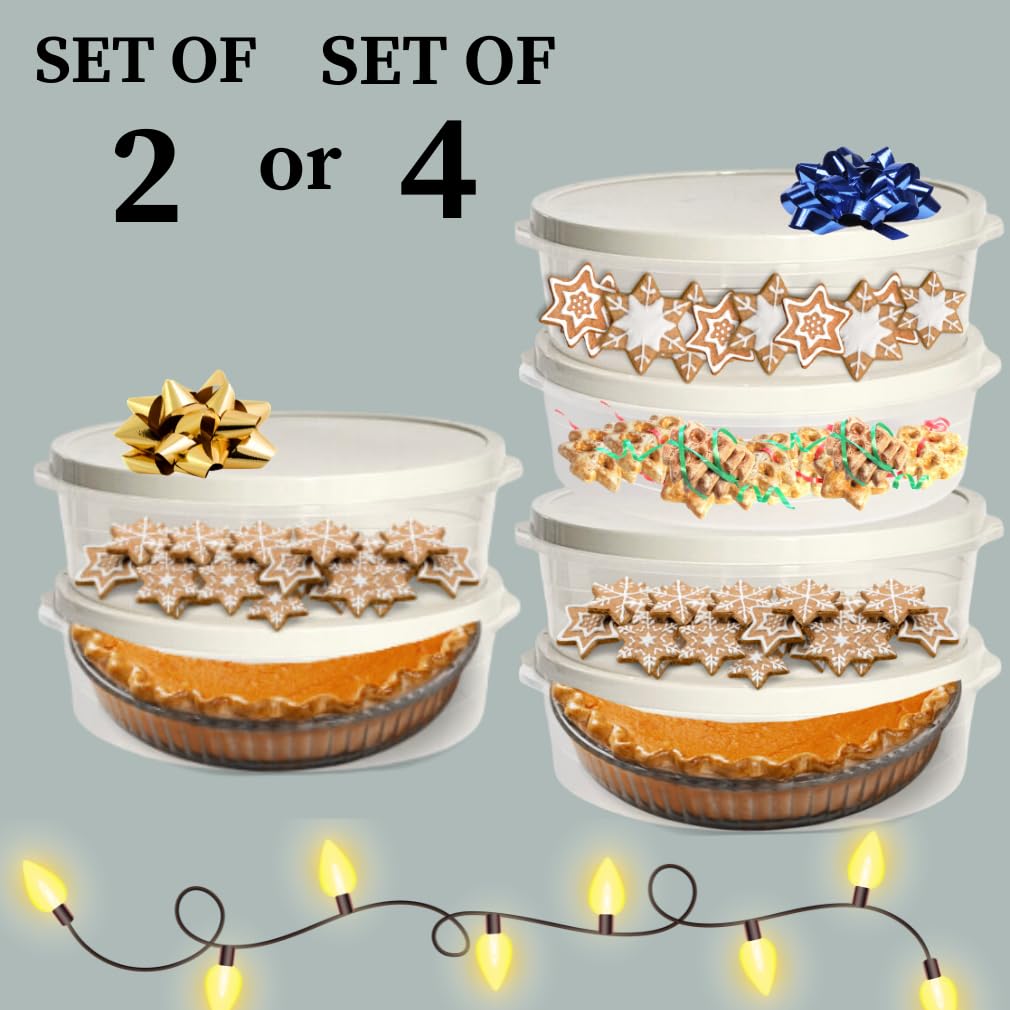 Evelots Pie Container, Keeper - 4 Pack - Cake, Muffin, Cupcake, Tortilla, Pizza Storage Carrier - 10 Inch Airtight With Lid - Cl