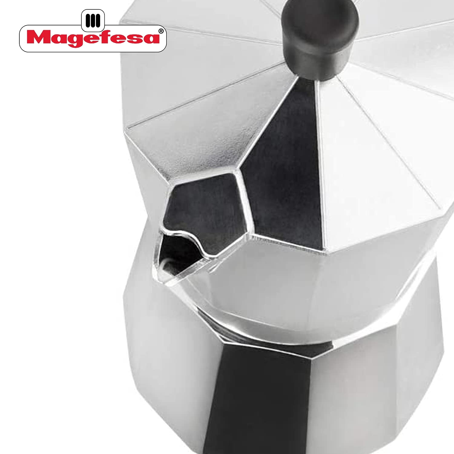 MAGEFESA Kenia 9-Cup Stovetop Espresso Maker, Silver Aluminum, Heat-Resistant Handle, Italian Coffee Pot