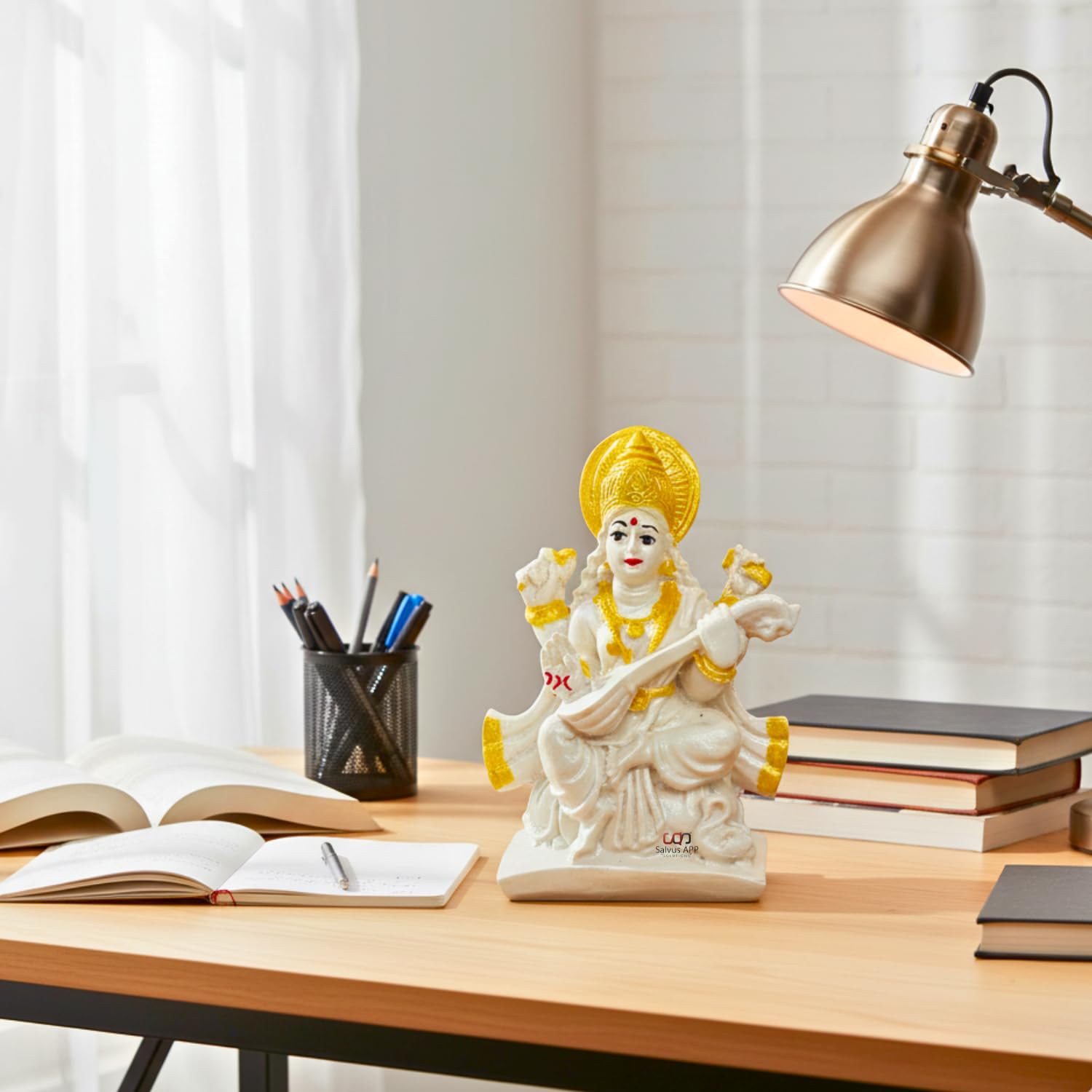 Salvus App Solutions Marble Dust Maa Saraswati Idol - Goddess Saraswati Statue For Home Decor, Devi Maa Saraswati Murti (White &