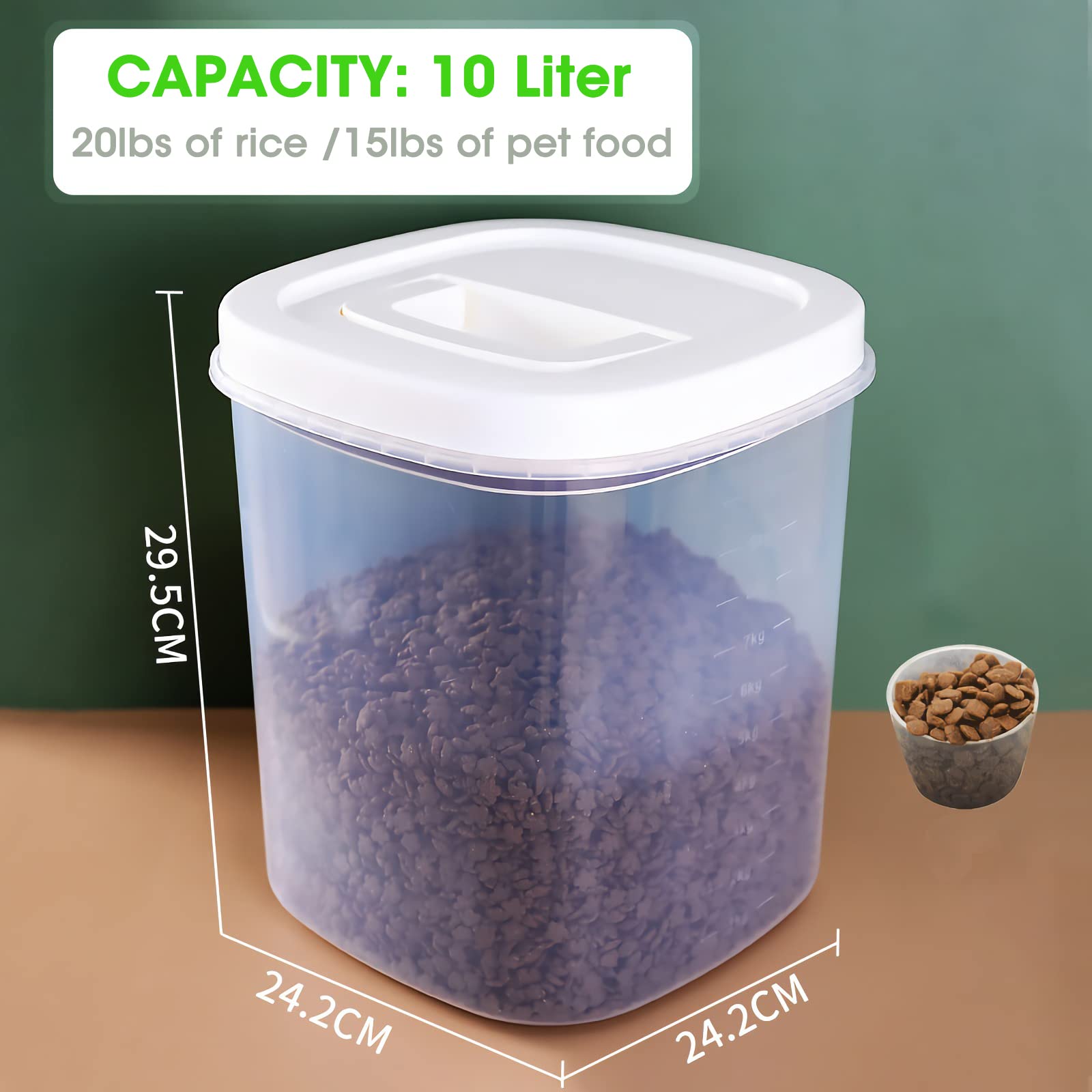 Tbmax Kitchen Bulk Food Storage Container - 20 Lbs Rice Storage Container With Measuring Cup, Airtight Dry Food Container Bin Fo