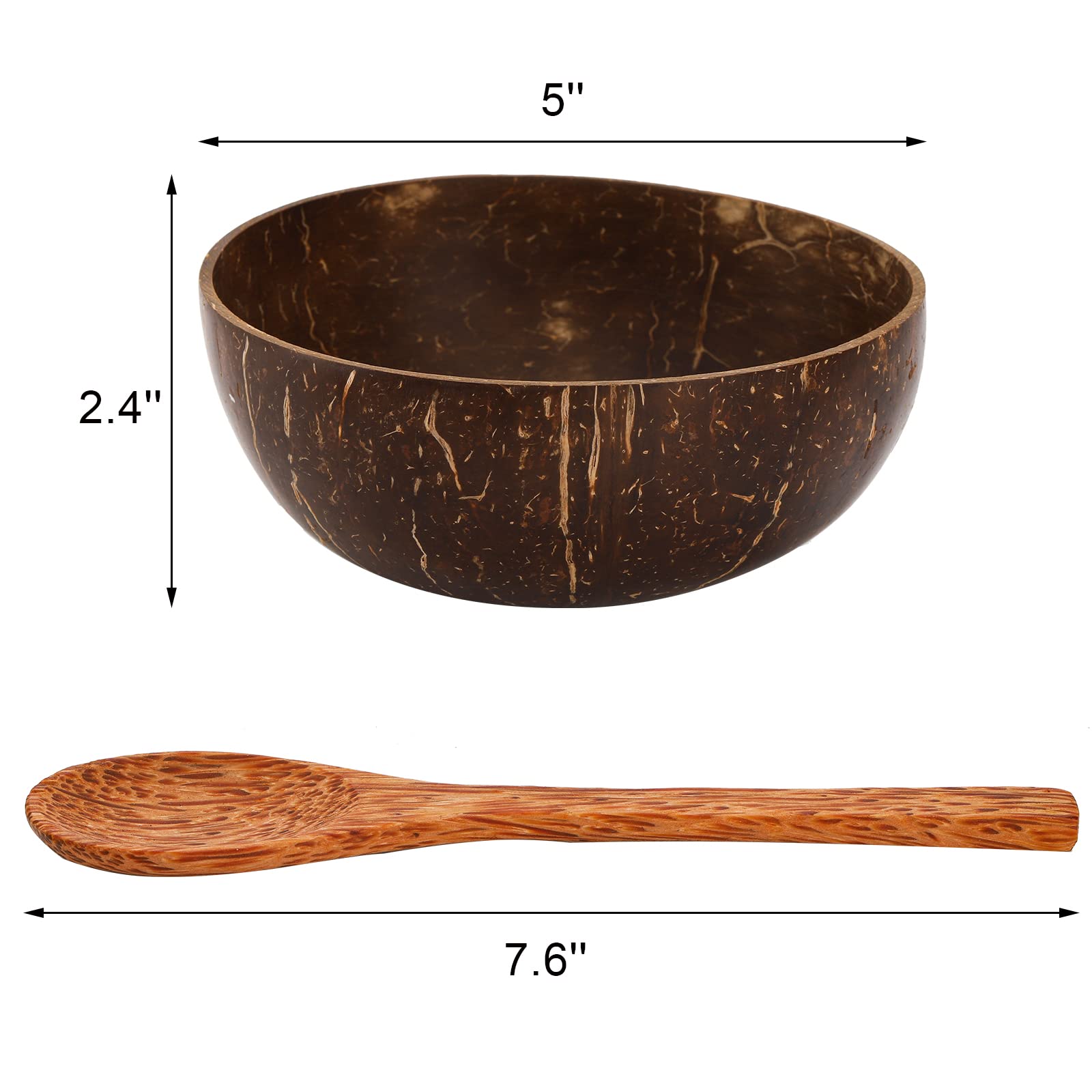 Zenfun 6 Pack Wood Bowl, Coconut Bowls With 6 Wooden Spoon, 15 Oz Polished Coconut Bowls, Natural Coconut Shell Bowls Set For Ve