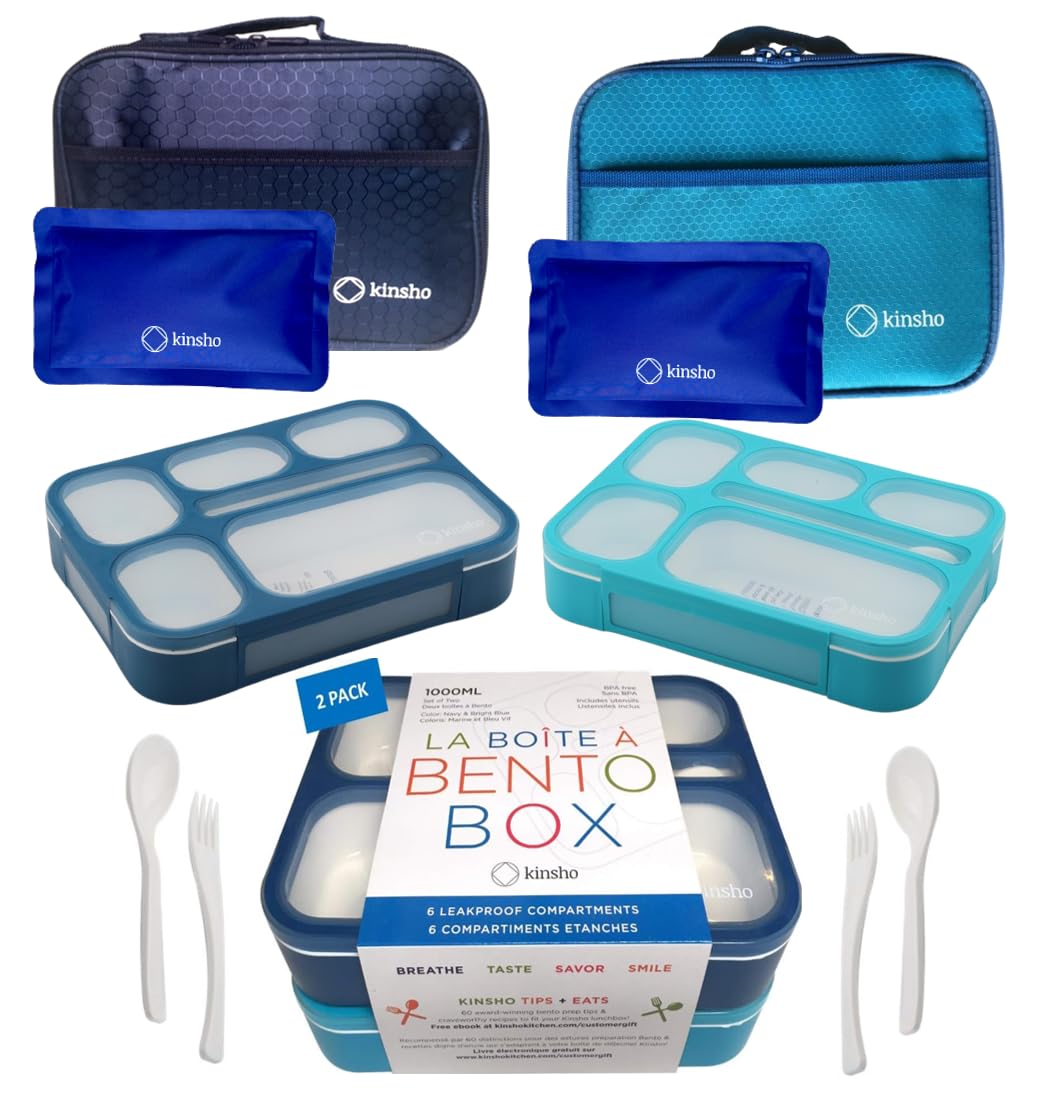Bento-Box With Bag And Ice Pack Set. Lunch Boxes Snack Containers Kids Boys Girls Adults. 6 Compartments, Leakproof Portion Boxe