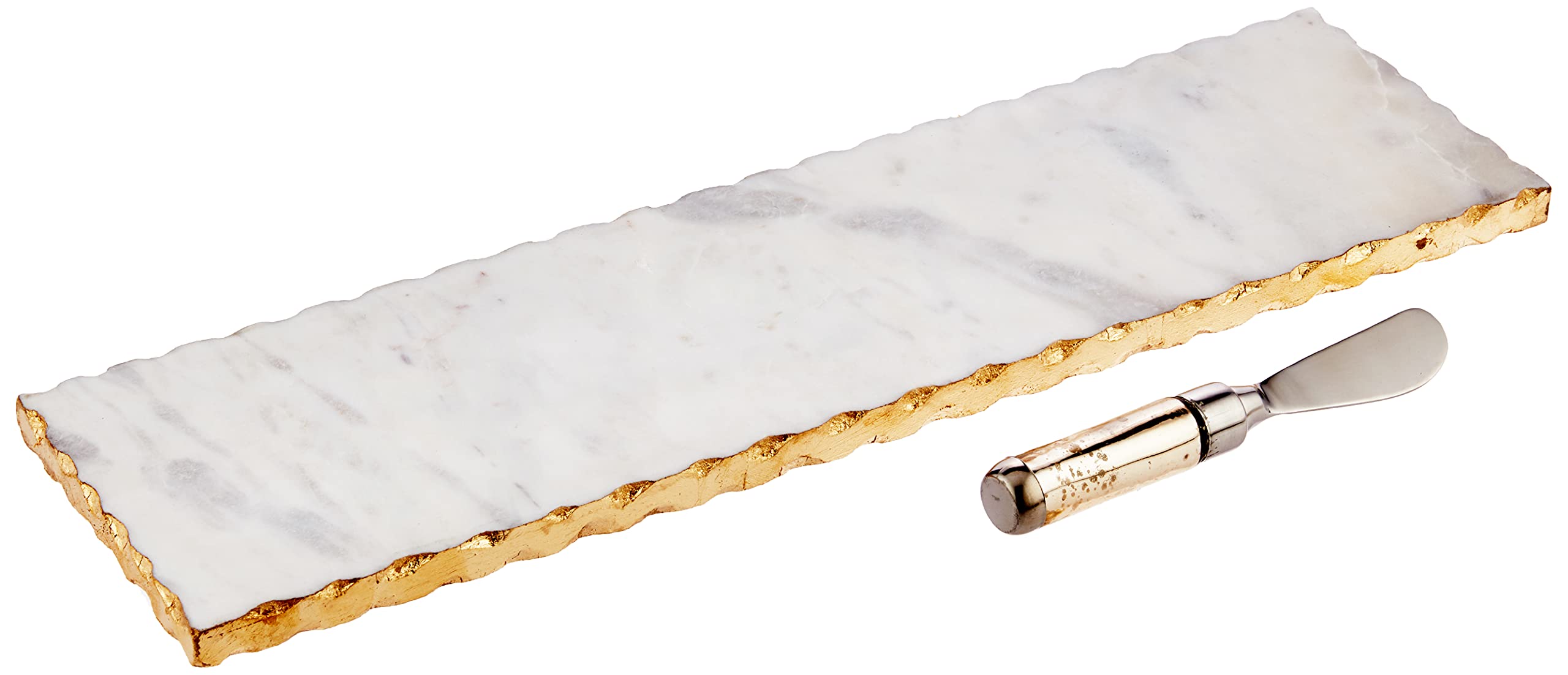 Mud Pie - 40700003 Mud Pie Marble And Gold Edge Hostess Set Serving Platter, One Size, White