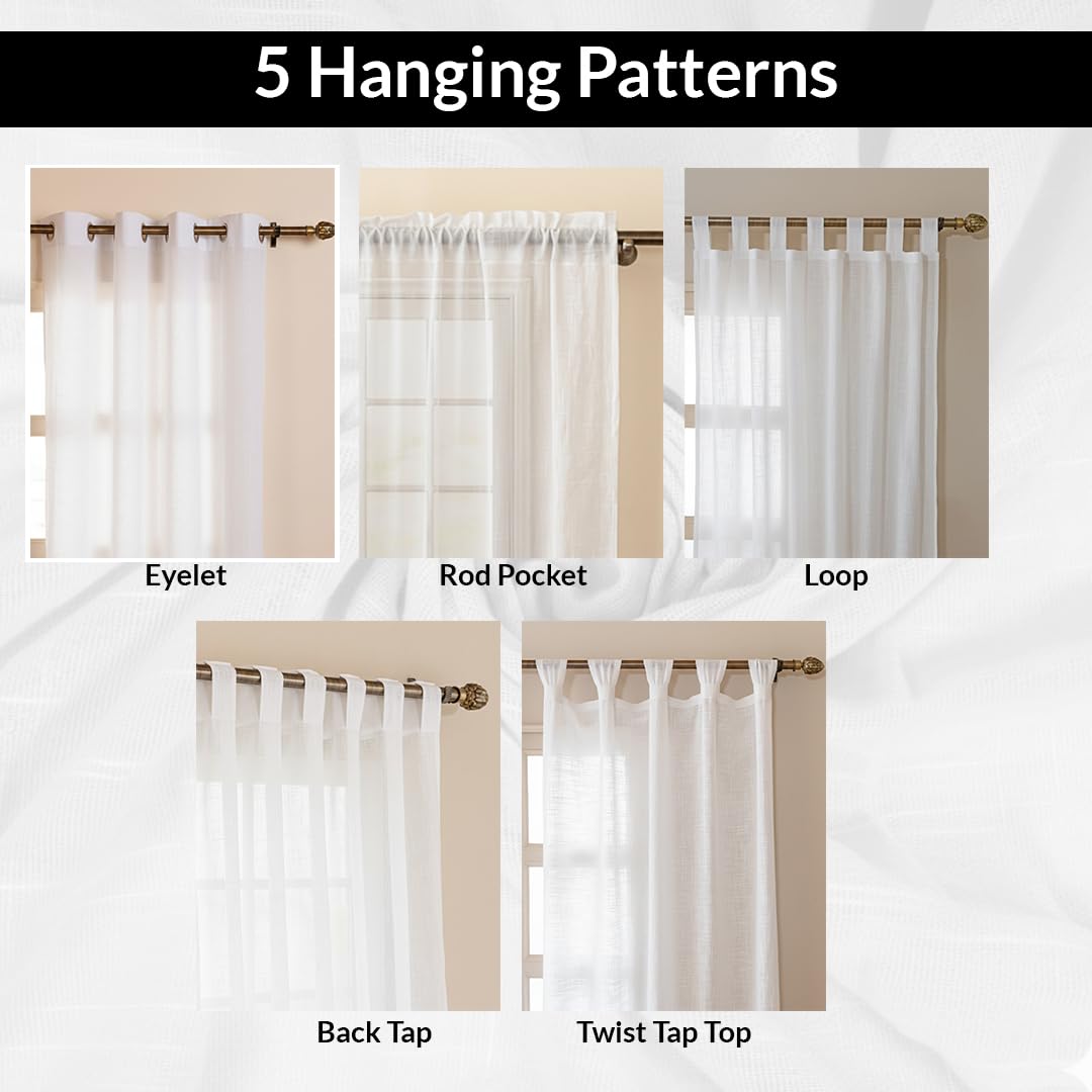 HOMEMONDE Solid Sheer Curtain Set for Window 5 Feet, Linen Textured Plain Sheer Window Curtain for Home Decor, Hangs Elegantly w