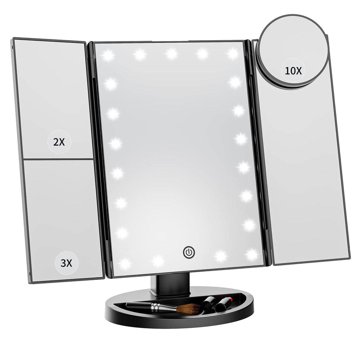 Eluosin Vanity Mirror With Lights, Lighted Makeup Mirror With 2X 3X 10X Magnification, 21 Led Trifold Compact Touch Dimming Ligh