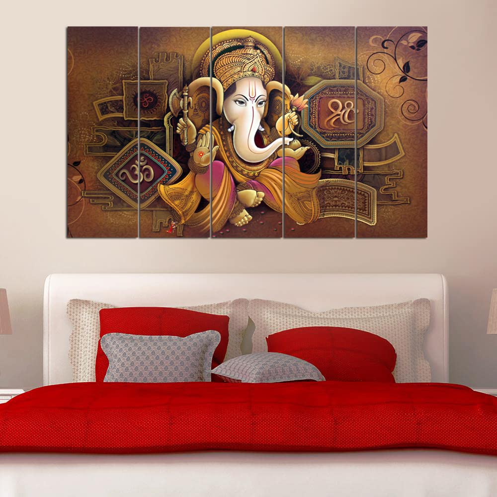 Maxstone Big Size Multiple Frames Ganesh ji Wall Painting for Living Room, Bedroom, Home, Office, Drawing Room, Hotels Decor Woo