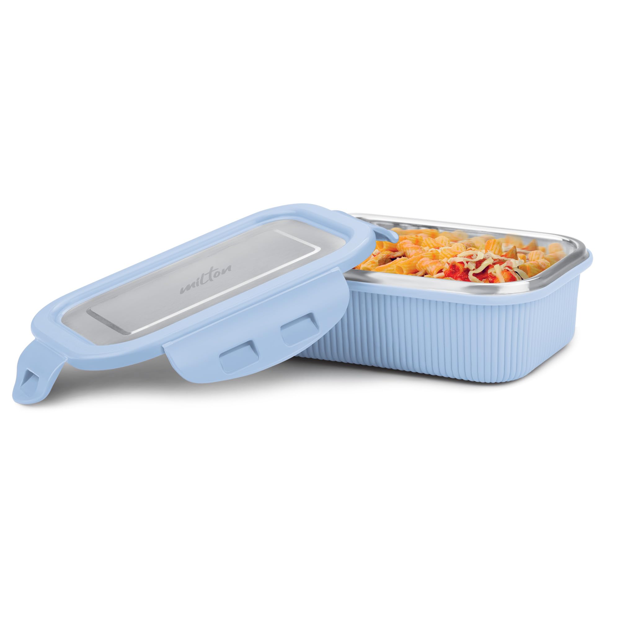 Milton Cool Touch Rectangular 400 Stainless Steel Container, 380 Ml, Blue | Microwave Safe | Food Grade | Bpa Free | Refrigerato