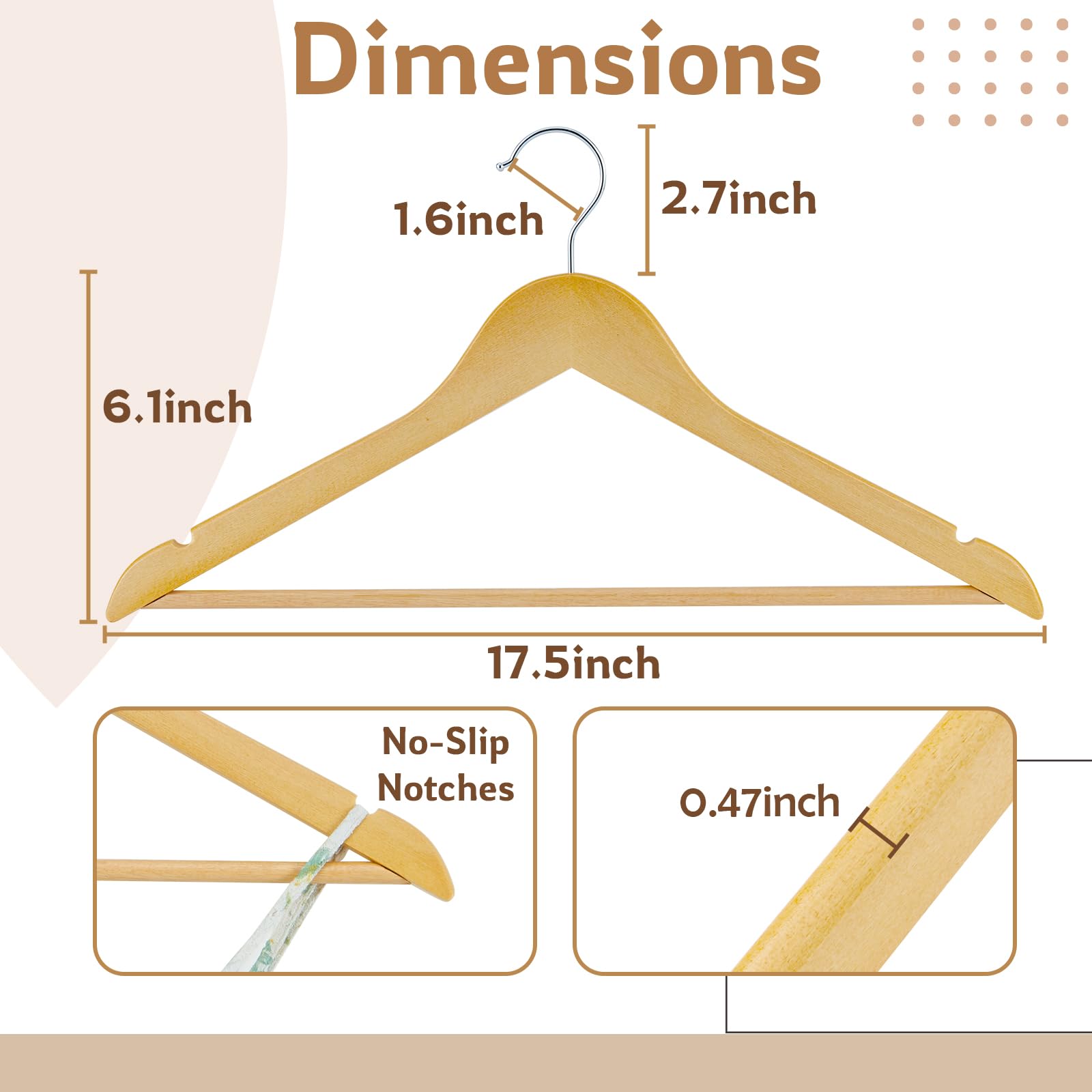 ELONG HOME Wooden Hangers  20 Pack Wood Hangers with Extra Smooth Finish  Precisely Cut Notches and Chrome Swivel Hook  Wooden Clothes Hangers for Shirt Suit Jacket Dress