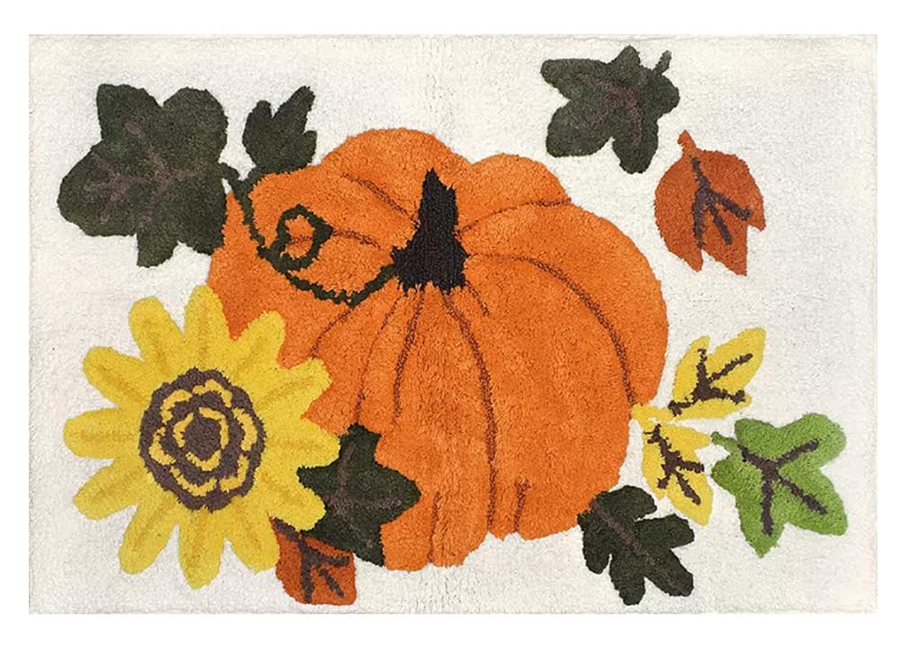 Gilbins Halloween Pumpkin Thanksgiving Harvest Season Decor Square Water Absorbent Bathroom Vanity Bath Rug 20X30, 100% Cotton A