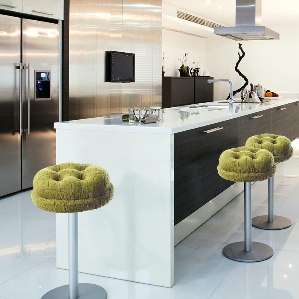 Buyue Seat Cushion For Round Bar Stool, Dia.13 Luxury Fashion Jacquard With Anti-Skid Silicone Bar Stool Cushion Padded (Green,