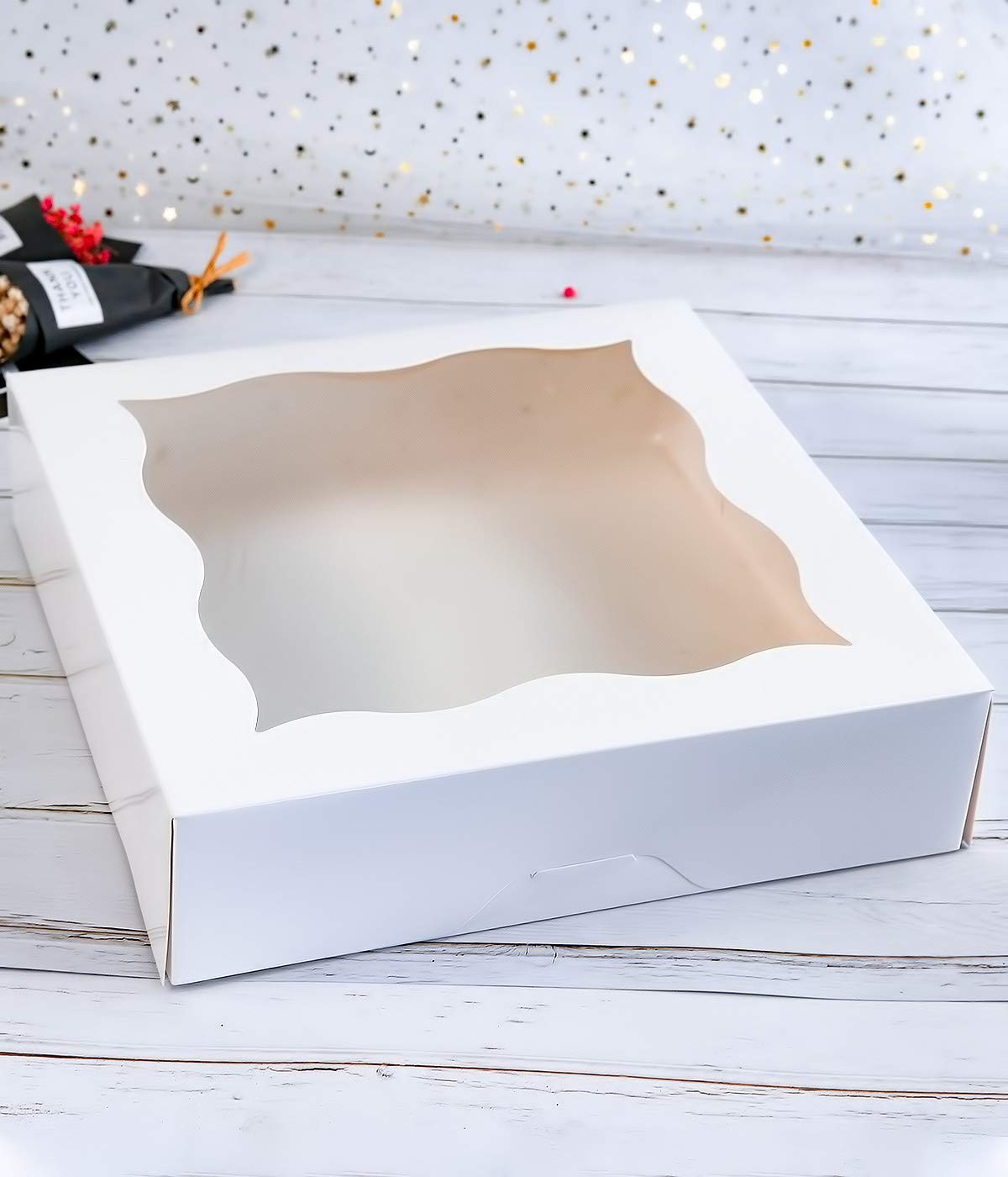 Cherry 15-Pack 12''X12''X3''White Bakery Boxes With Pvc Window For Pie And Cookies Boxes Large Natural Paper Box,Pack Of 15