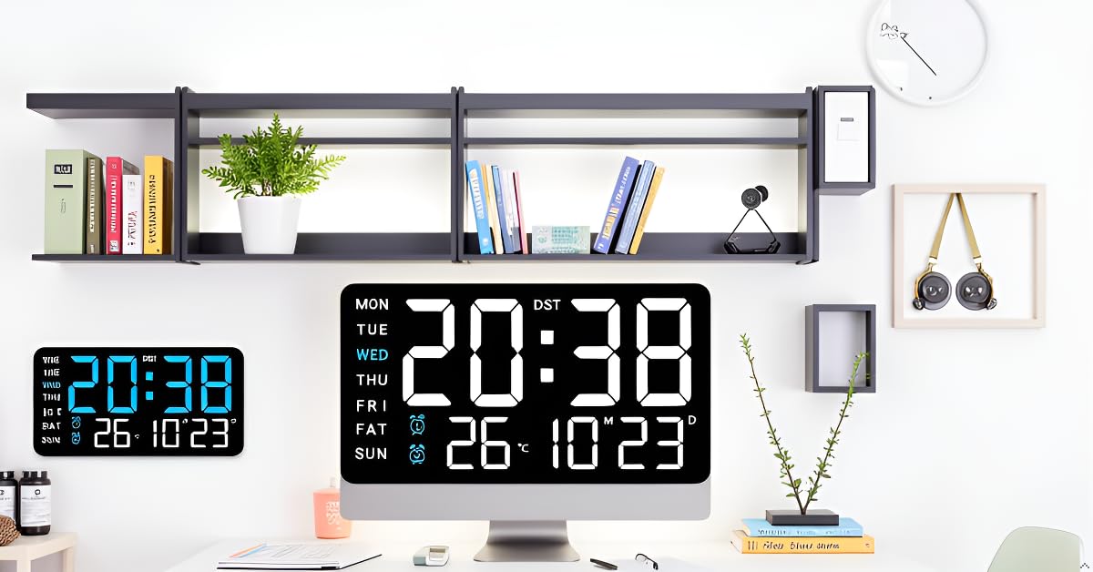 Aerys 9-Inch Digital Alarm Wall Clock, Large Led Display, Adjustable Brightness, 12/24 Hour Format, Date And Temperature Display