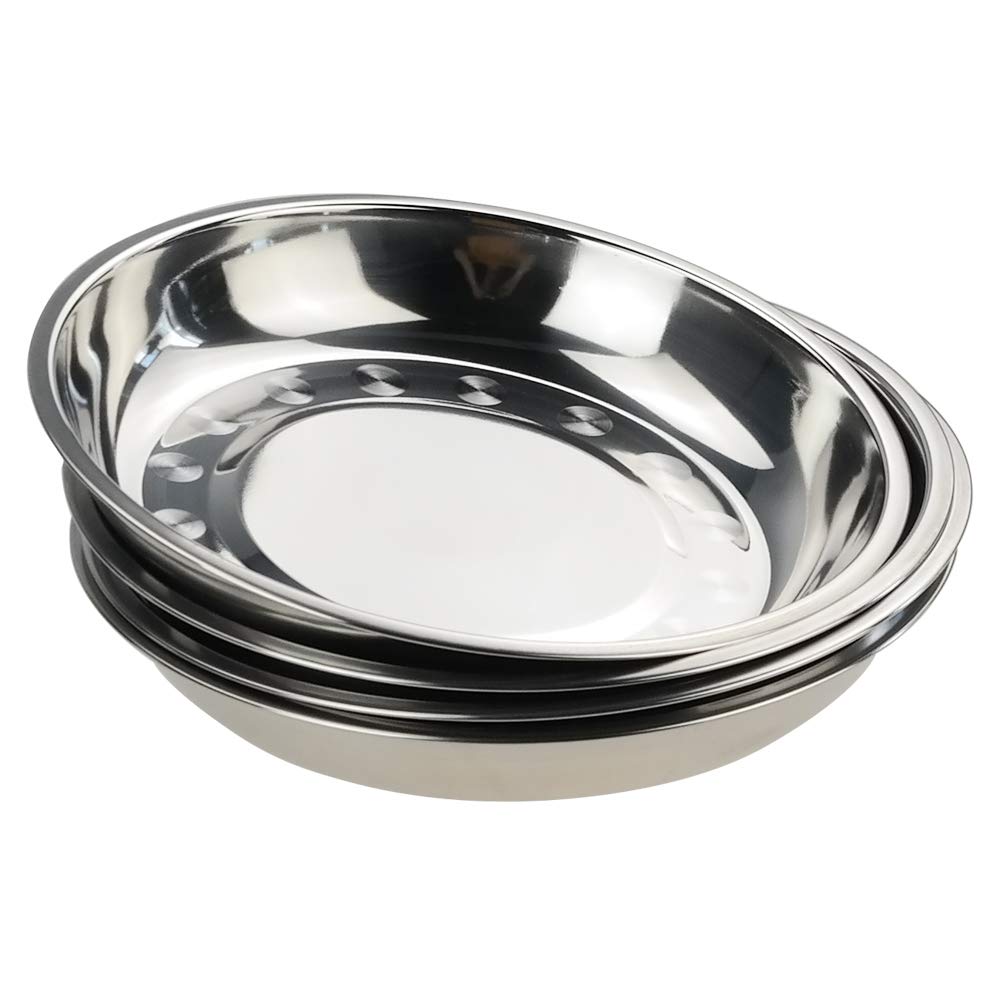 Teyyvn 4-Pack Stainless Steel Dinner Plates, Round Camping Plates, 9.2-Inch