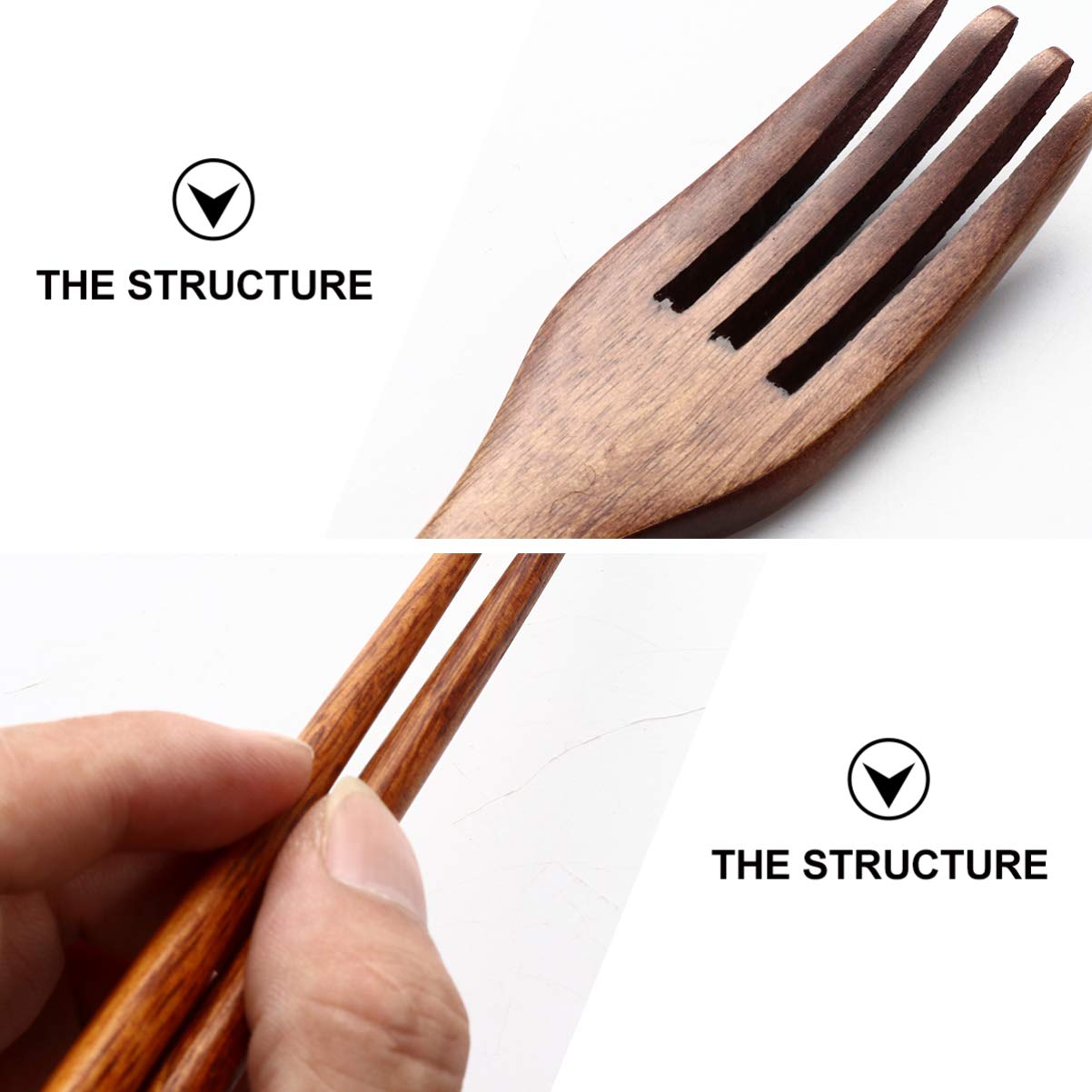Hemoton 6 Pcs Wooden Flatware Tableware Cutlery Set Travel Utensils Wooden Fork Spoon Chopsticks Reusable Flatware Utensils For