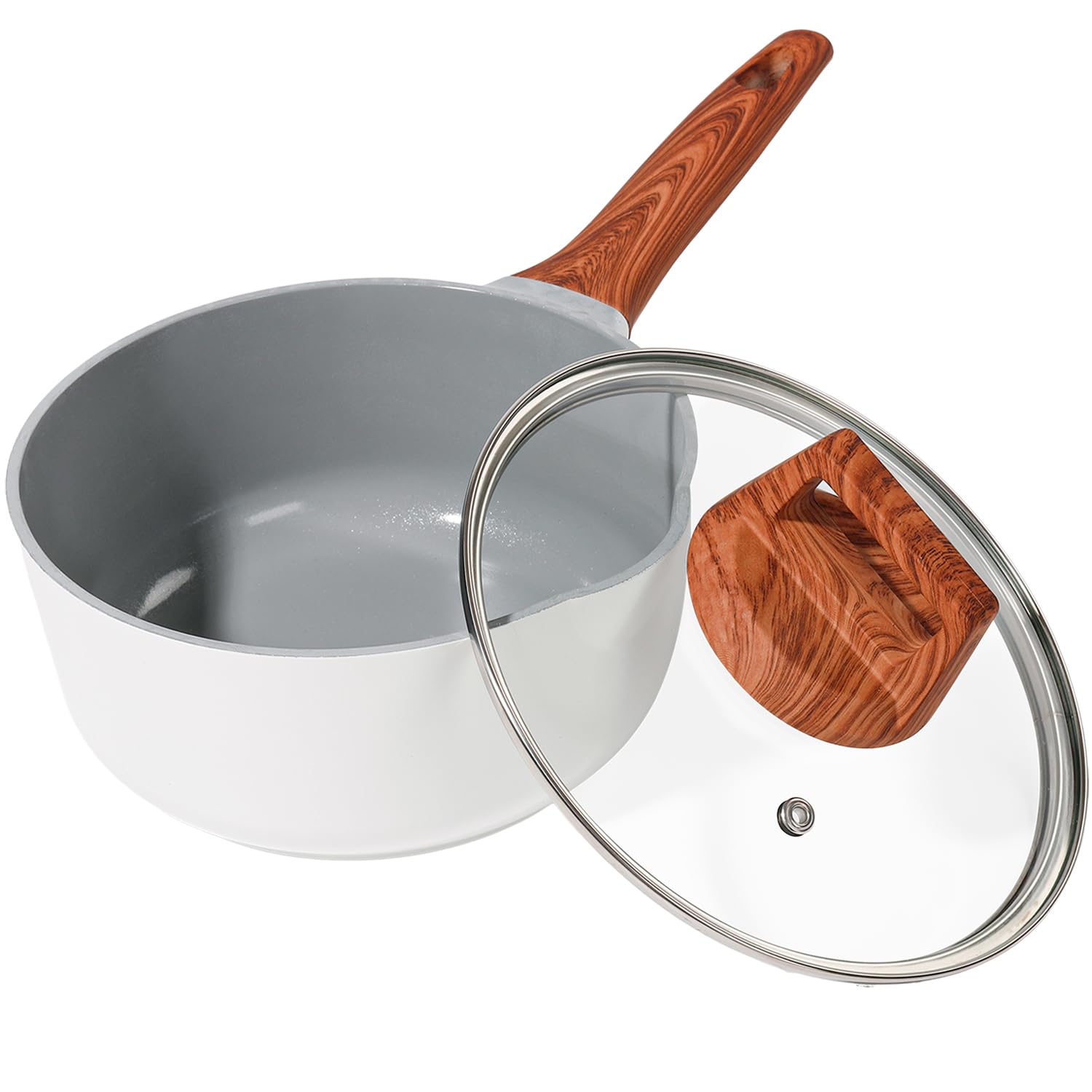 2 Quart Nonstick Sauce pan with Lid, Ceramic Sauce Pot for Cooking with Pour Spout, Small Cooking Pot with Handle for Stove, Ind