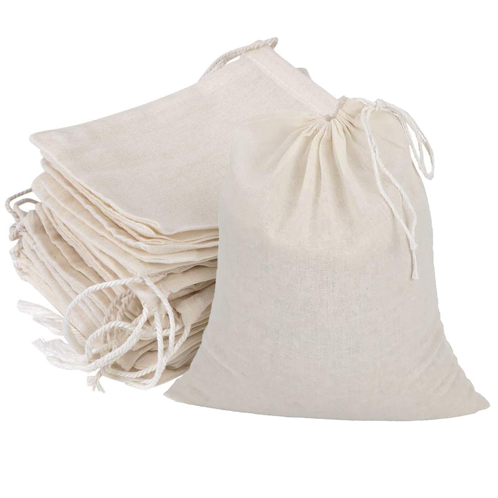 Giyomi 20 Pcs Muslin Drawstring Bags, Natural Unbleached Cotton Straining Herbs Cheesecloth Bags, Coffee Tea Brew Bags, Soup Gra