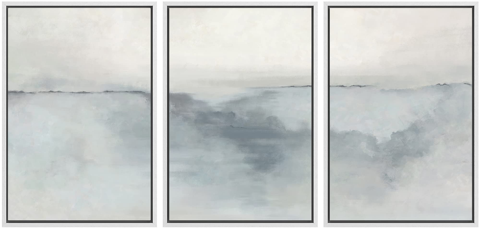 Signwin Framed Canvas Print Wall Art Set Pastel Watercolor Gray Paint Stroke Landscape Abstract Shapes Illustrations Decorative