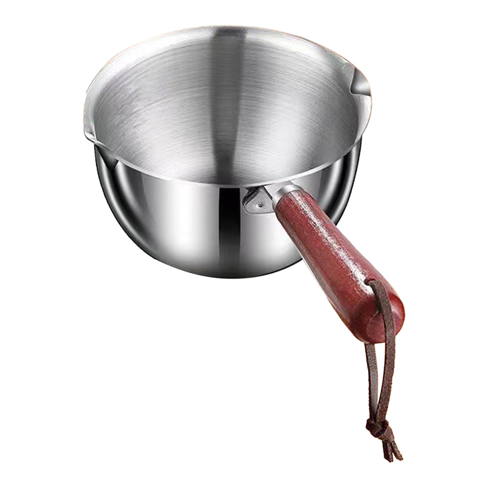 WQAPVHBG Butter Warmer Pot, 300ml 4.1x2.36in Milk Pot for Stove, Versatile Small Stainless Steel with Pour Spout and 4in Wooden 