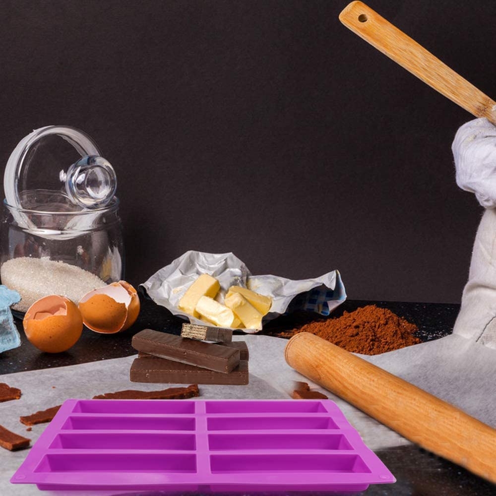 Rotdam Large Rectangle Silicone Mold 2 Pcs 8-Cavity Granola Bar Nutrition Cereal Bar Moulds Baking Pan For Energy Bar Chocolate