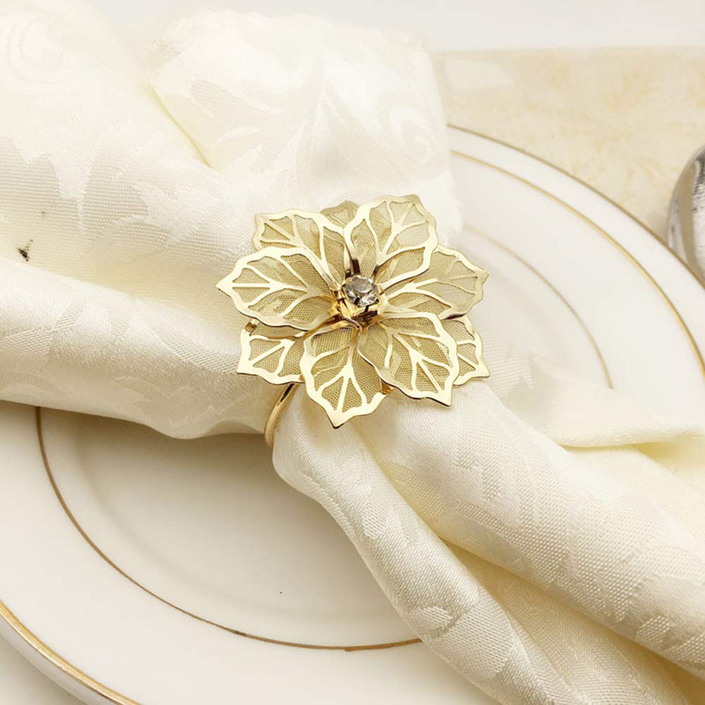 Nagu Flower Napkin Rings Set Of 6, Hollow Out Floral Napkin Holder Adornment Exquisite Household Napkins Rings Set Rhinestone Na