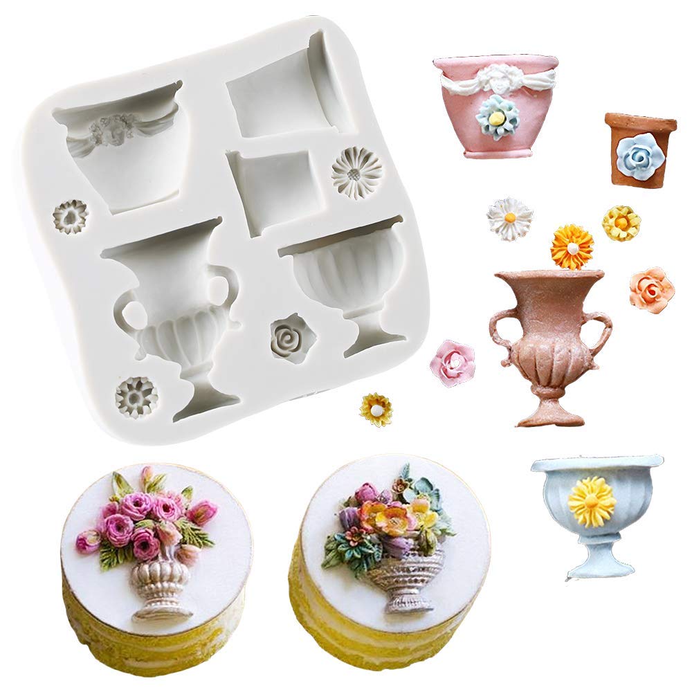 9-Cavity Flower Pots Urns Silicone Fondant Mold Flower Vase Gum Paste Mold For Sugar Paste Wedding Party Cupcake Cake Decorating