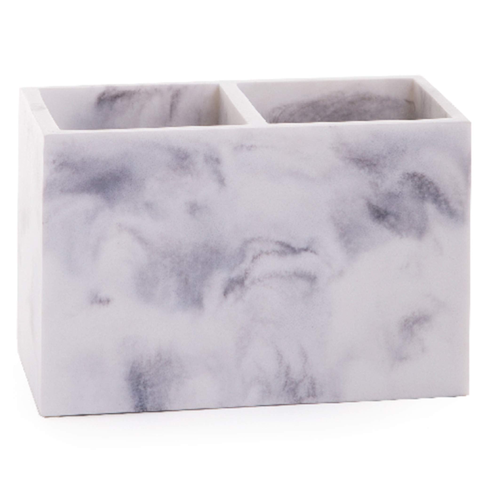 Bino | Multi-Purpose 2 Compartment Organizer - Elegant Makeup Brush & Toothbrush Holder For Bathroom And Vanity | Marble Stylish