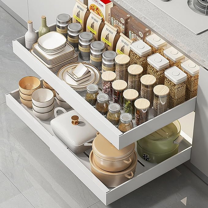 Abja [ Popular In Us Market: PullOut Cabinet Organizer] Large 3050 W*43 L Cm Expandable Heavy Duty Rack With Adhesive Nano Fil