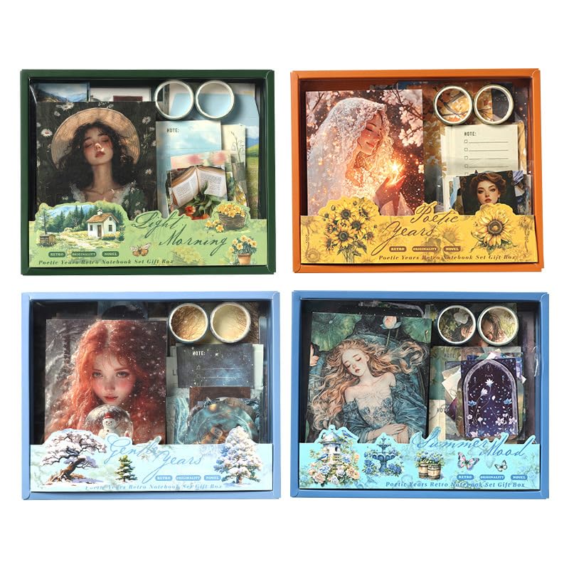 Levin 1 Box Vintage Fantasy Girl Scrapbook Set Vintage Journaling Supplies, Scrapbook Paper Kit Aesthetic Floral & Vintage Eleme