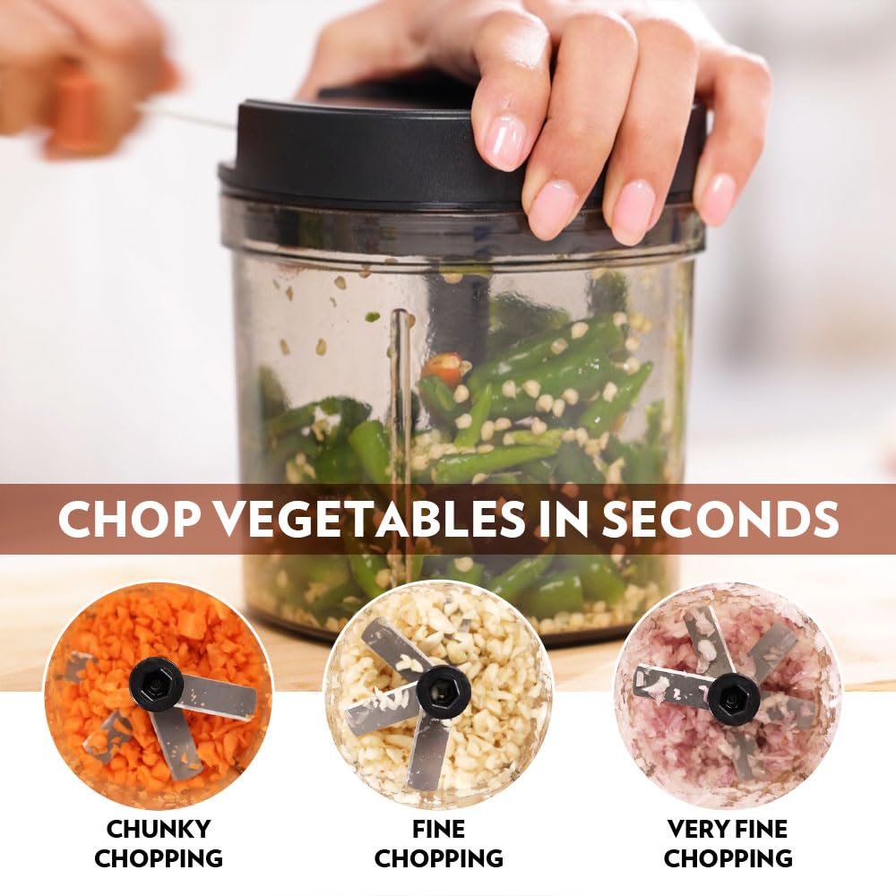 Borosil Eazypull Chopper With 6 Blades, Pull Chopper With Durable String, Mini Chopper For Kitchen, For Chopping Vegetables, Lea