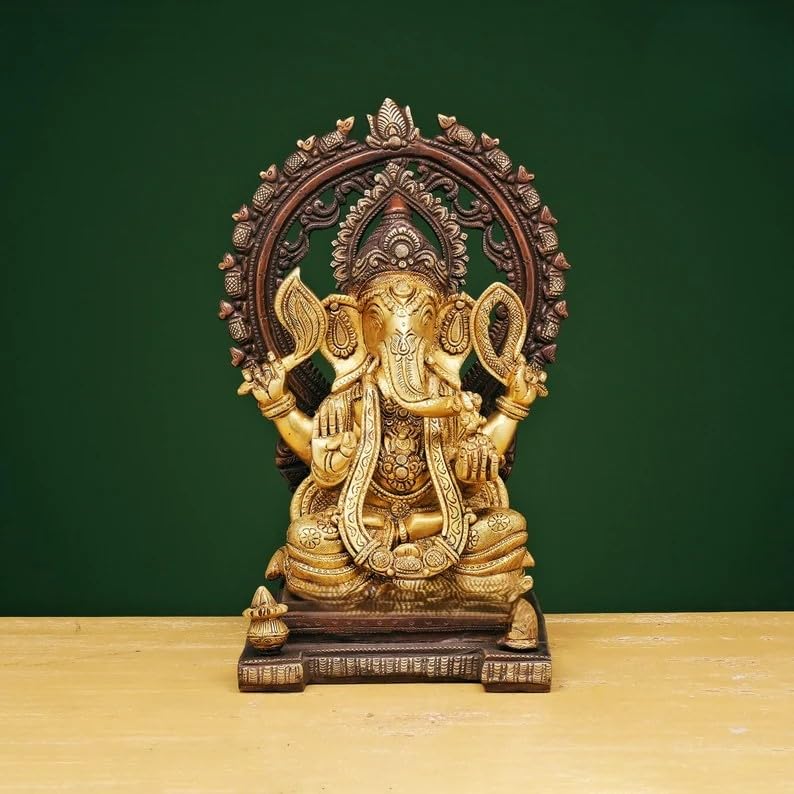 Mridaya Brass Ganesha Statue Large 33 Cm, Large Ganesh For Home, Ganesh For Temple, Brass Ganesh Statue, Hindu God Statue, House