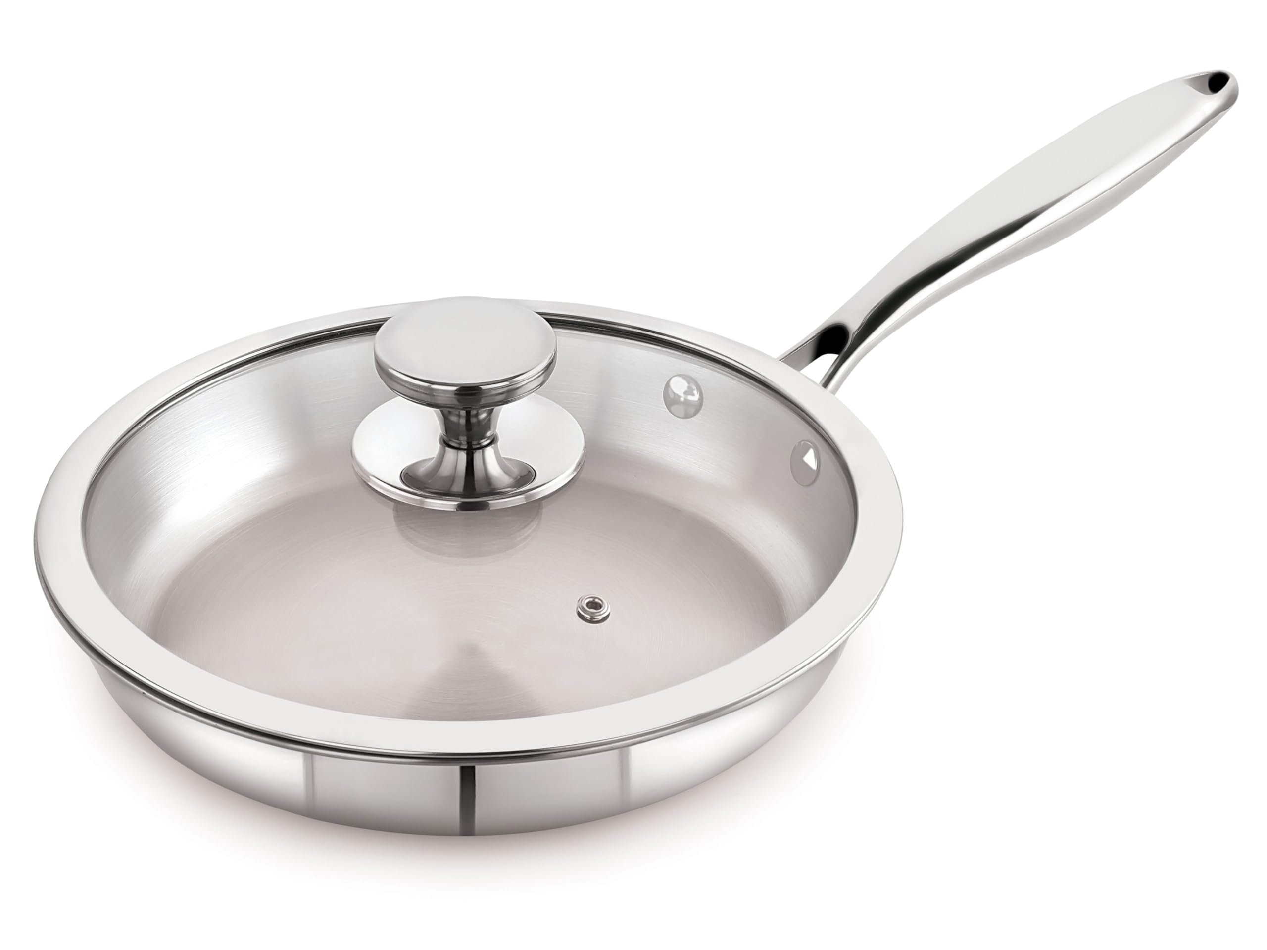 Nirlon Platinum Triply Stainless Steel Frying Pan 24 Cm With Glass Lid(Induction Friendly)|Platinum_Fry_Pan 24