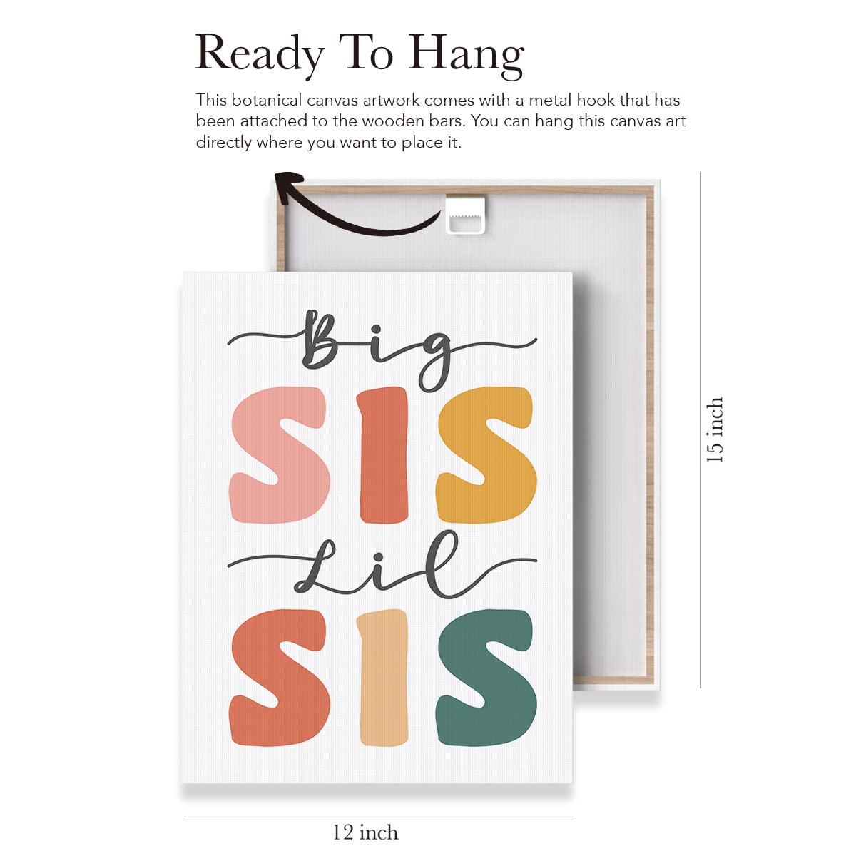 Evxid Nursery Big Sis Lil Sis Canvas Poster Painting Kids Room Wall Art, Sisters Twins Print Picture Artwork Framed Ready To Han