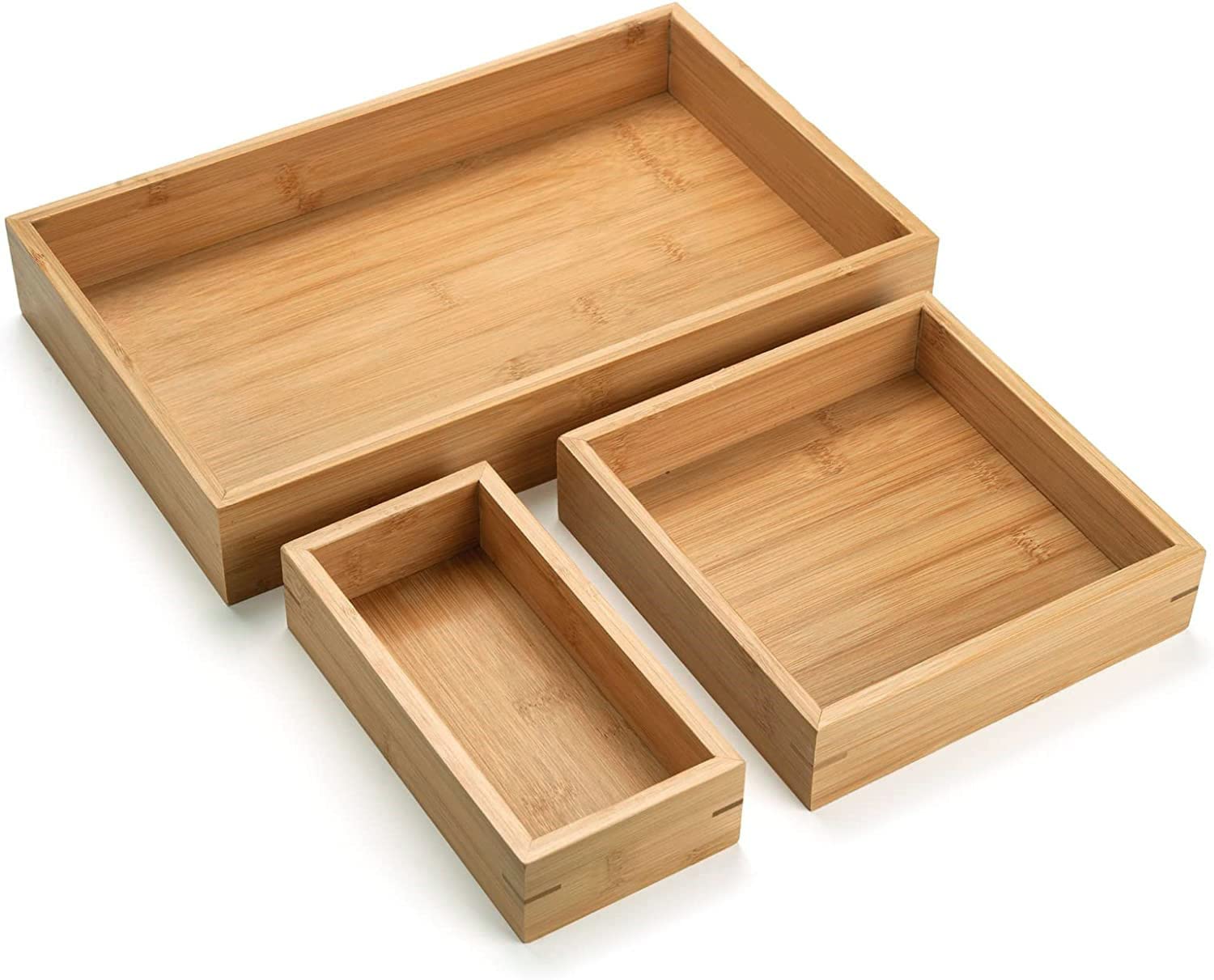 Bamboo Tray, Bathroom Vanity Tray, Wood Counter Tray, Natural Wooden Basket Tray Organizer For Bathroom/Kitchen Countertop, Set