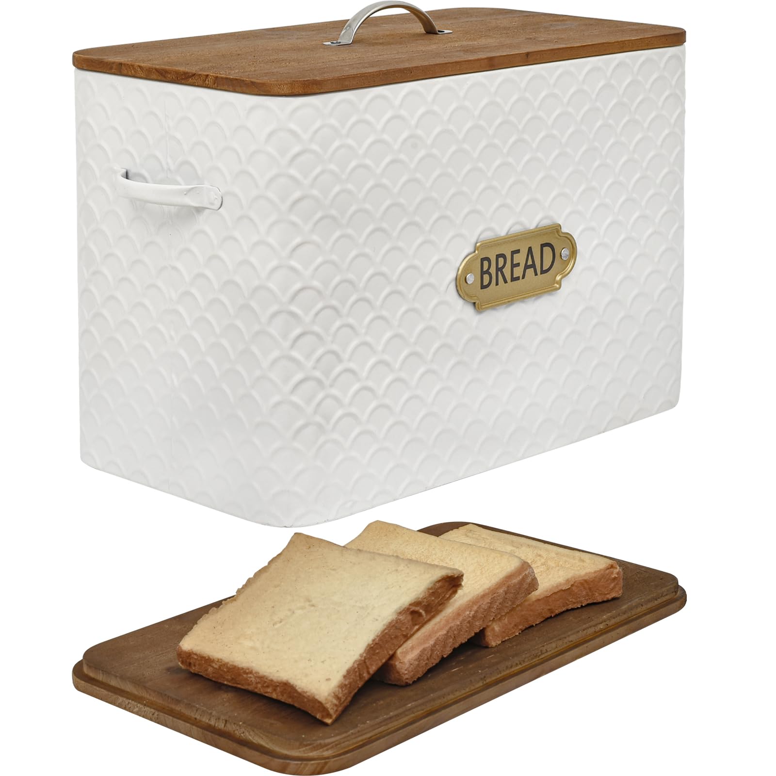 Emax Home Extra Large Space Saving Farmhouse Bread Box With Wood Lid - Holds 2 Loaves - Vertical Breadbox Bread Storage Bin Hold