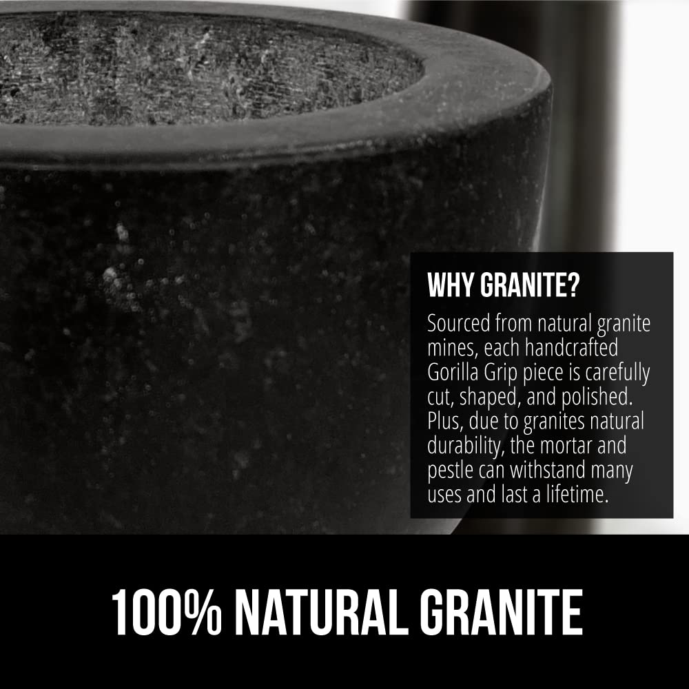 Gorilla Grip Large Granite Mortar And Pestle Set, 4 Cup, Slip Resistant Non Scratch Foam Base, Spice And Herb Grinder, Stone Mol