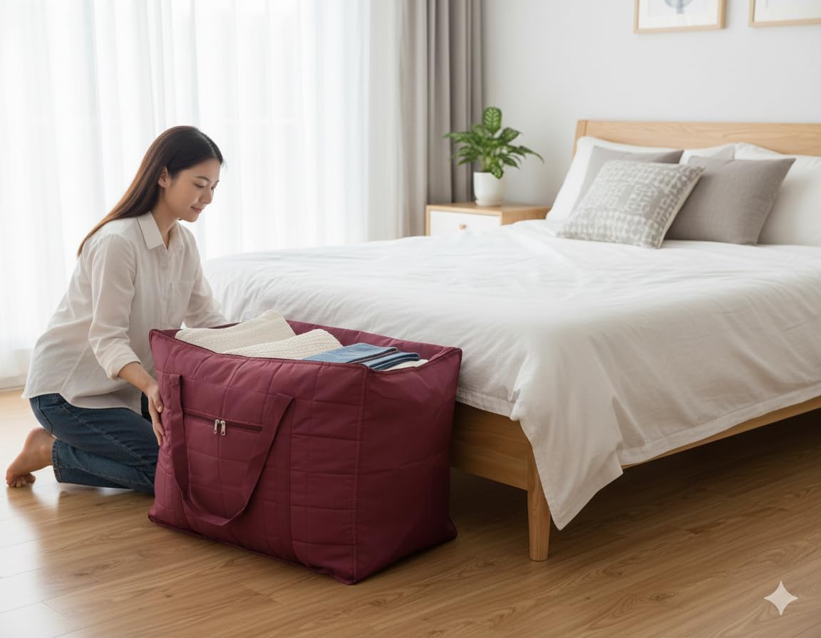 Finchgold Jumbo Storage Bag For Lehanga, Full Size Blanket, Underbed Clothes Storage, Waterproof Nylon With Zipper And Dual Hand