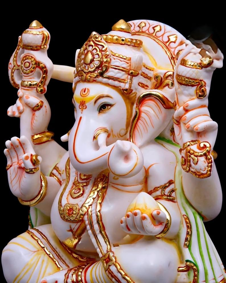 Ganesha Statue, 38 Cm Big Hand Painted Cultured Marble Ganesha Statue, Ganesh Statue, Ganpati Idol, Ganapathi Idol, House Warmin