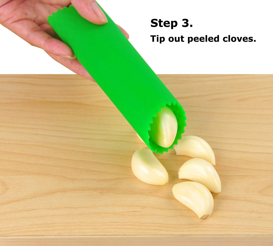 [Upgraded Version] Maxracy 2 Set Peeler Silicone Easy Roll Tube Useful Garlic Odorfree Kitchen Tool (Yellow,Green)