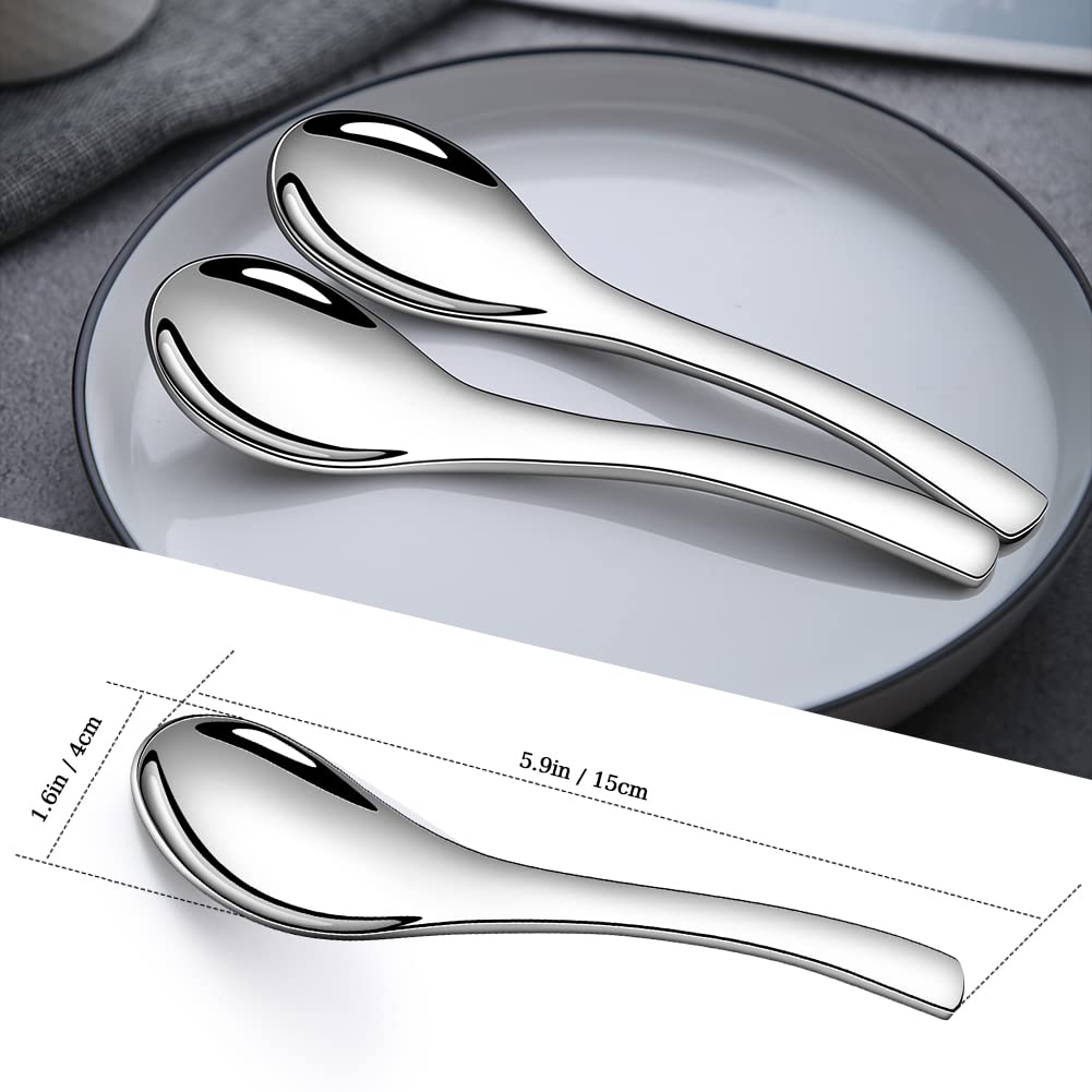Aoosy Soup Spoons, 6 Pieces Stainless Steel Korean Spoons, Asian Soup Spoons, 6.3 Inches Heavy Duty Asian Thick Short Handle Ram